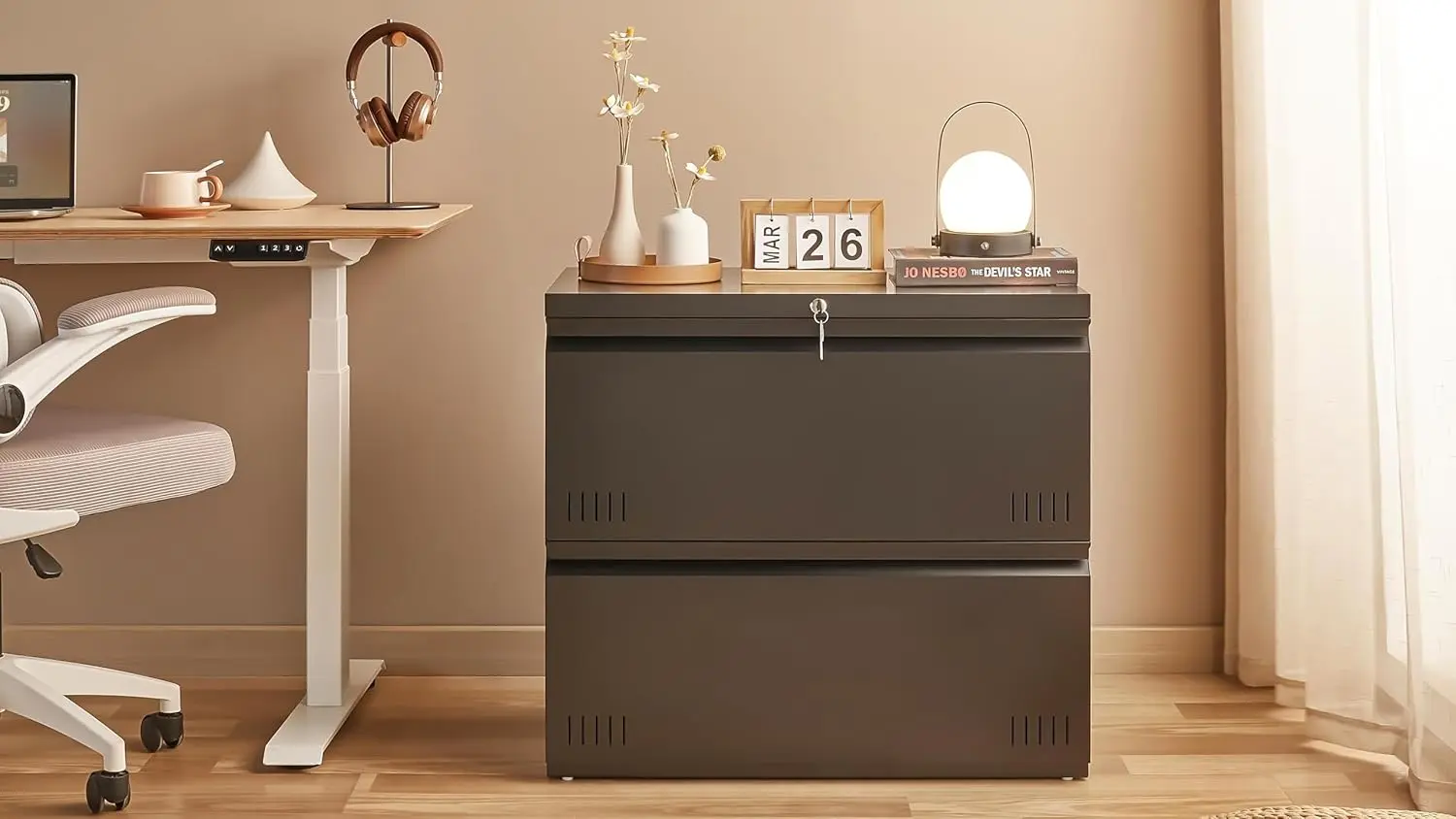 Metal File Cabinet with Lock, 2 Drawer Lateral File Cabinets for Home Office, Printer Stand, Heavy Duty Office Storage Cabinet
