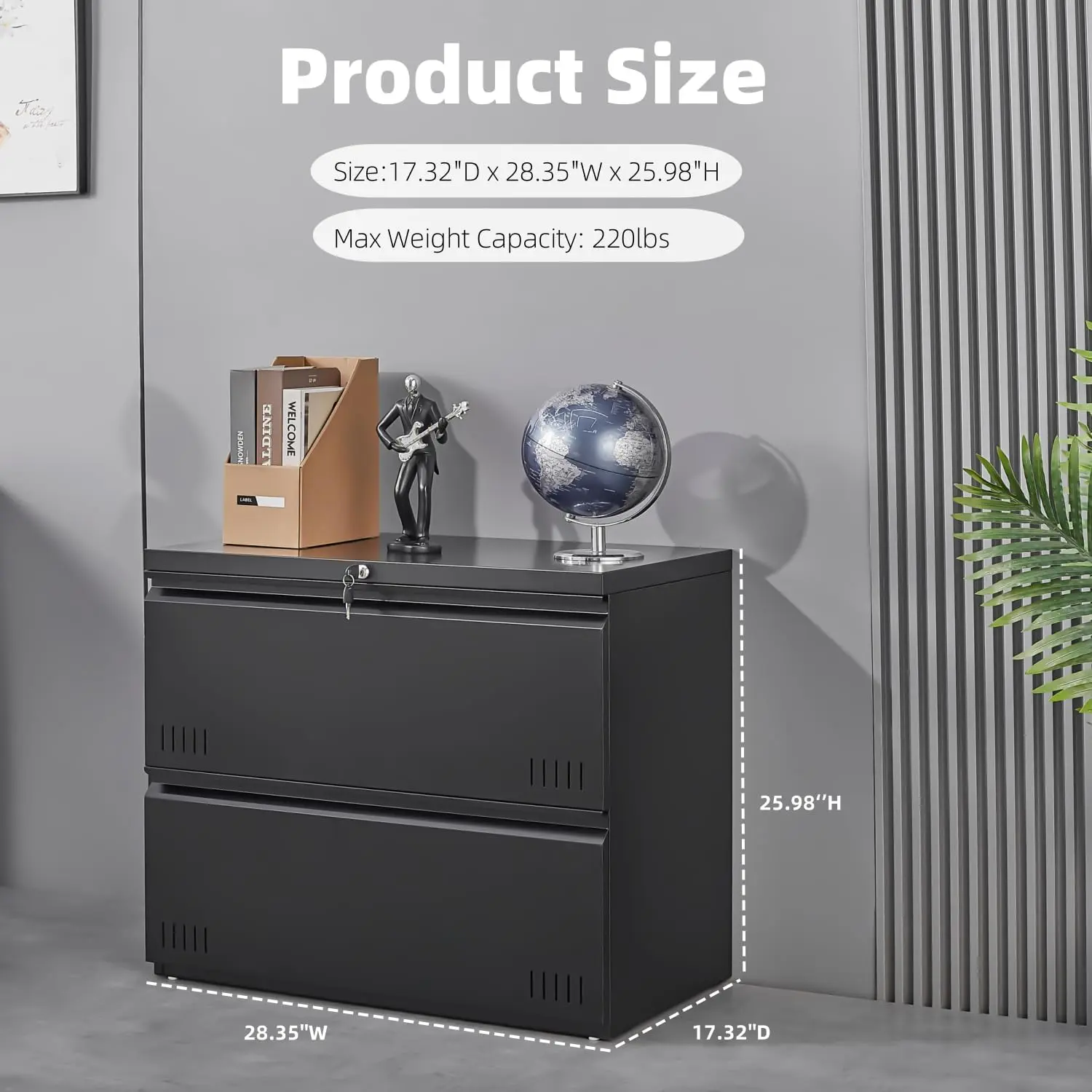 Metal File Cabinet with Lock, 2 Drawer Lateral File Cabinets for Home Office, Printer Stand, Heavy Duty Office Storage Cabinet