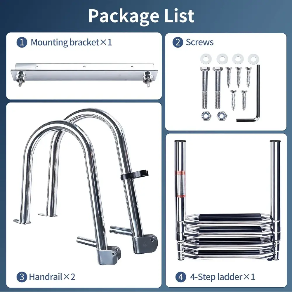 4-Step Pontoon Boat Ladder, 316 Stainless Steel Folding Telescoping Inboard Ladder with Hand Railing and Extra Wide Steps