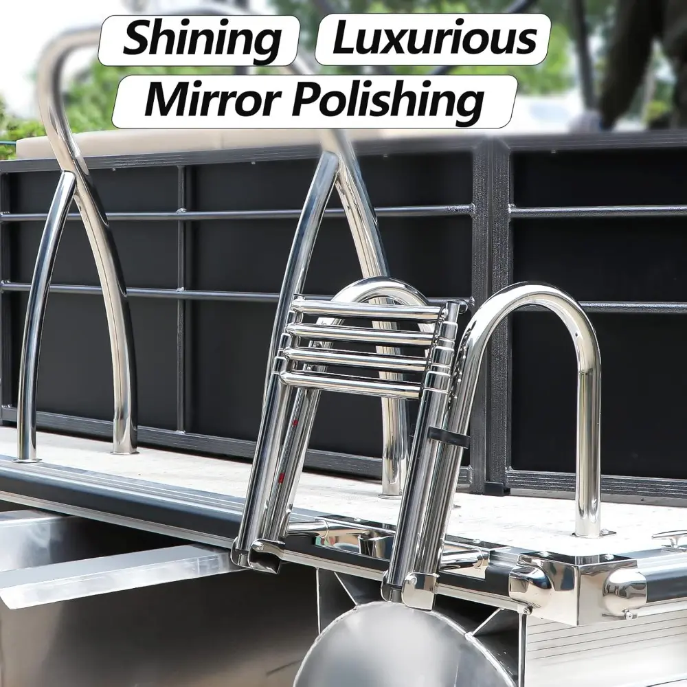 4-Step Pontoon Boat Ladder, 316 Stainless Steel Folding Telescoping Inboard Ladder with Hand Railing and Extra Wide Steps
