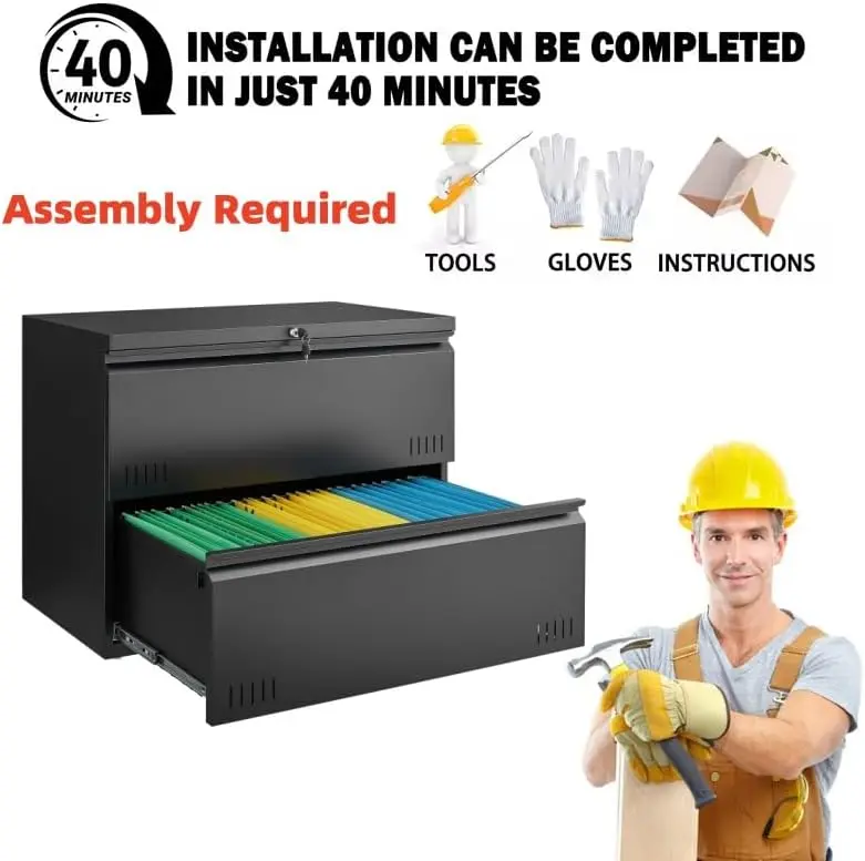 Metal File Cabinet with Lock, 2 Drawer Lateral File Cabinets for Home Office, Printer Stand, Heavy Duty Office Storage Cabinet