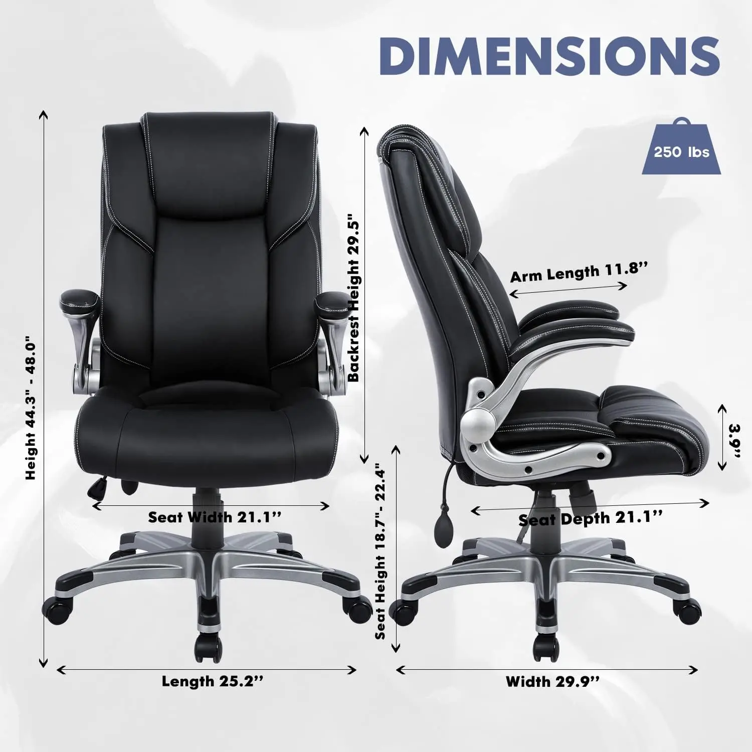 High Back Executive Office Chair- Ergonomic Home Computer Desk Leather Chair with Padded Flip-up Arms, Adjustable Tilt Lock,