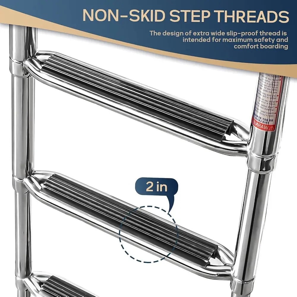 4-Step Pontoon Boat Ladder, 316 Stainless Steel Folding Telescoping Inboard Ladder with Hand Railing and Extra Wide Steps