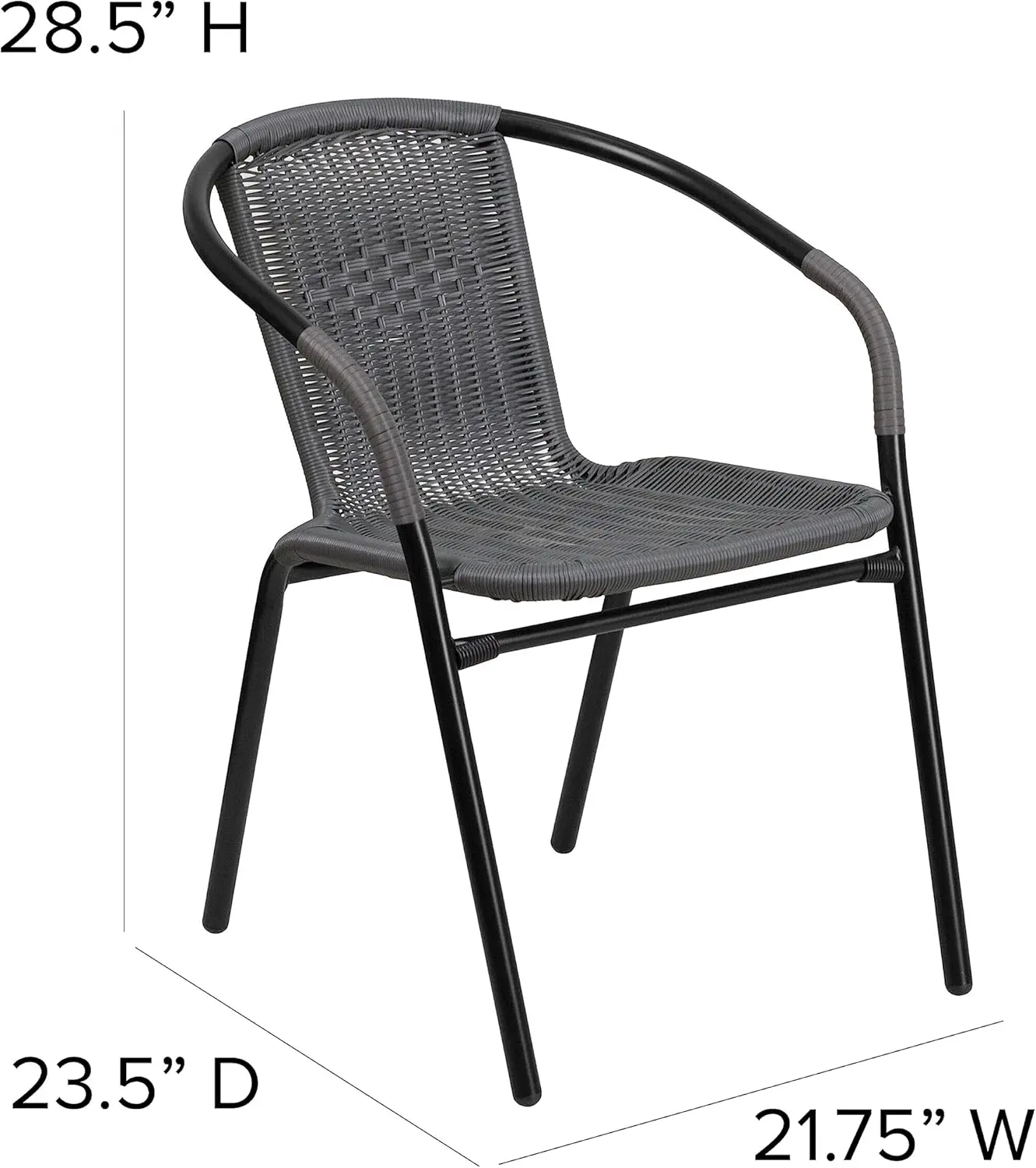 2 Pack Gray Rattan Indoor-Outdoor Restaurant Stack Chair with Curved Back