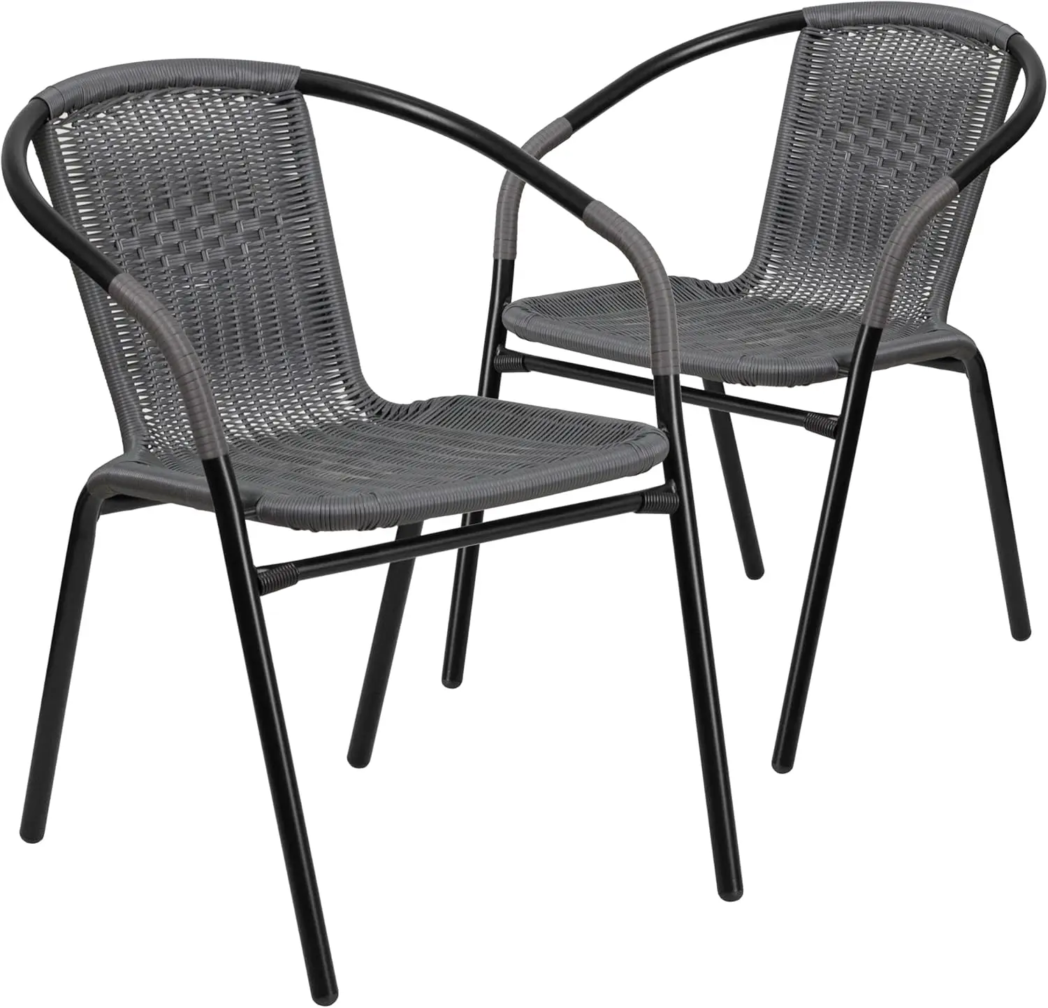 2 Pack Gray Rattan Indoor-Outdoor Restaurant Stack Chair with Curved Back