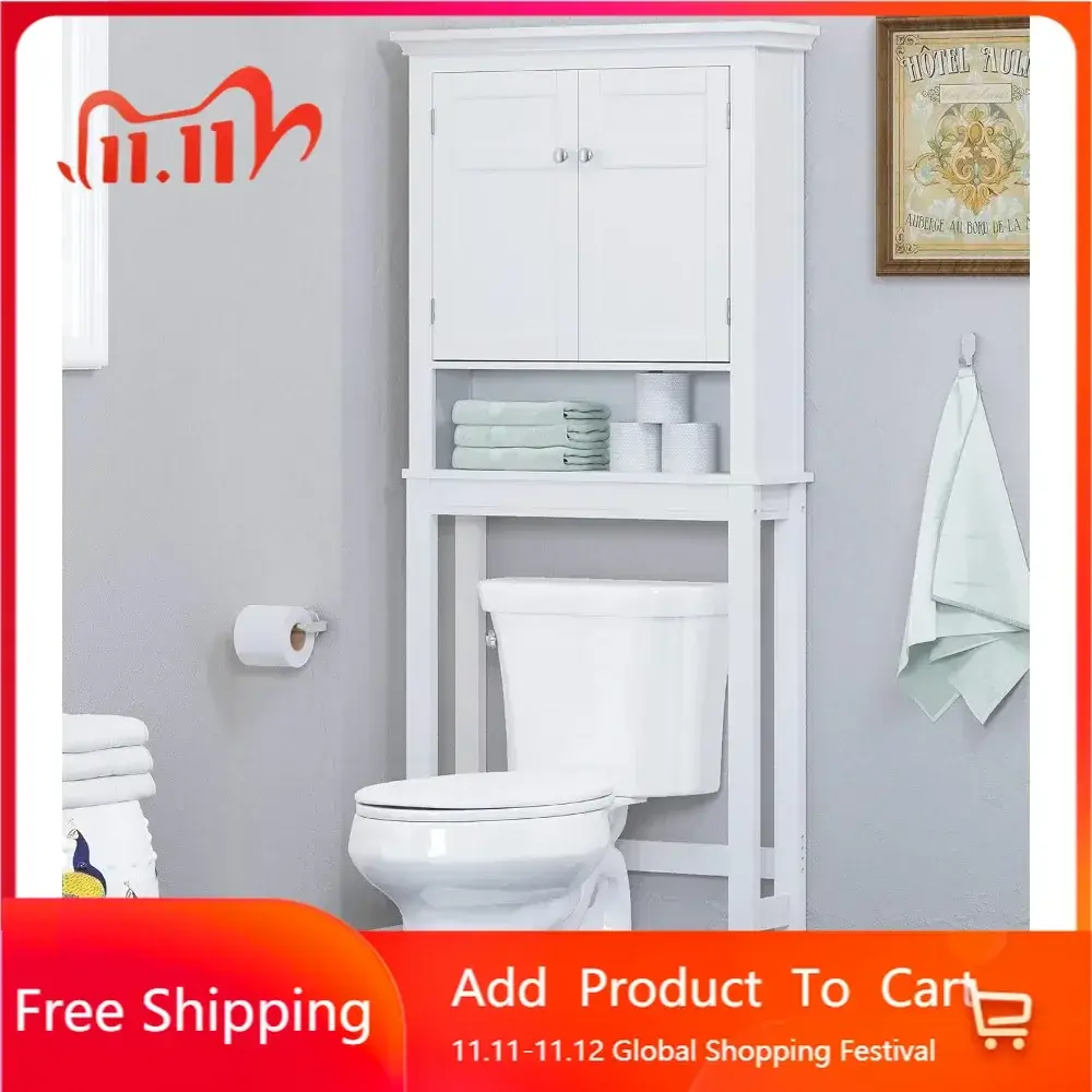 Over The Toilet Storage Cabinet, Bathroom Shelf Over The Toilet, Over Toilet Bathroom Organizer (White)