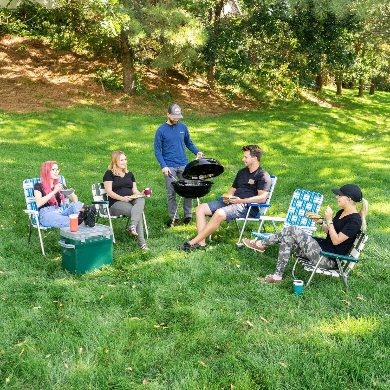 Folding Aluminum Webbed Chair for Camping, Sports, and Beach | Magnum - Black with Black Arms