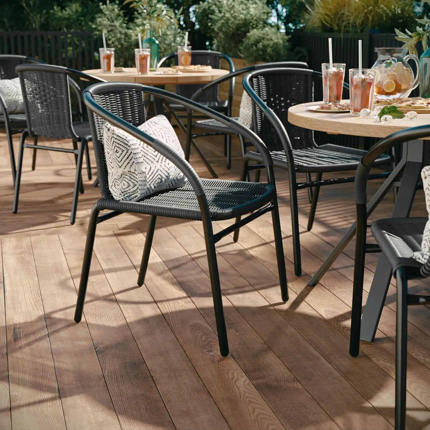 2 Pack Gray Rattan Indoor-Outdoor Restaurant Stack Chair with Curved Back