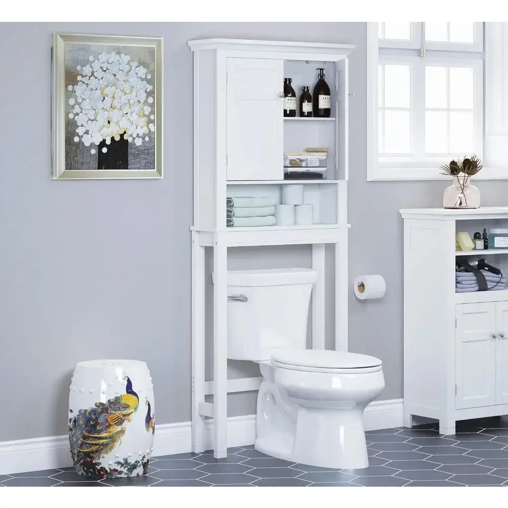 Over The Toilet Storage Cabinet, Bathroom Shelf Over The Toilet, Over Toilet Bathroom Organizer (White)
