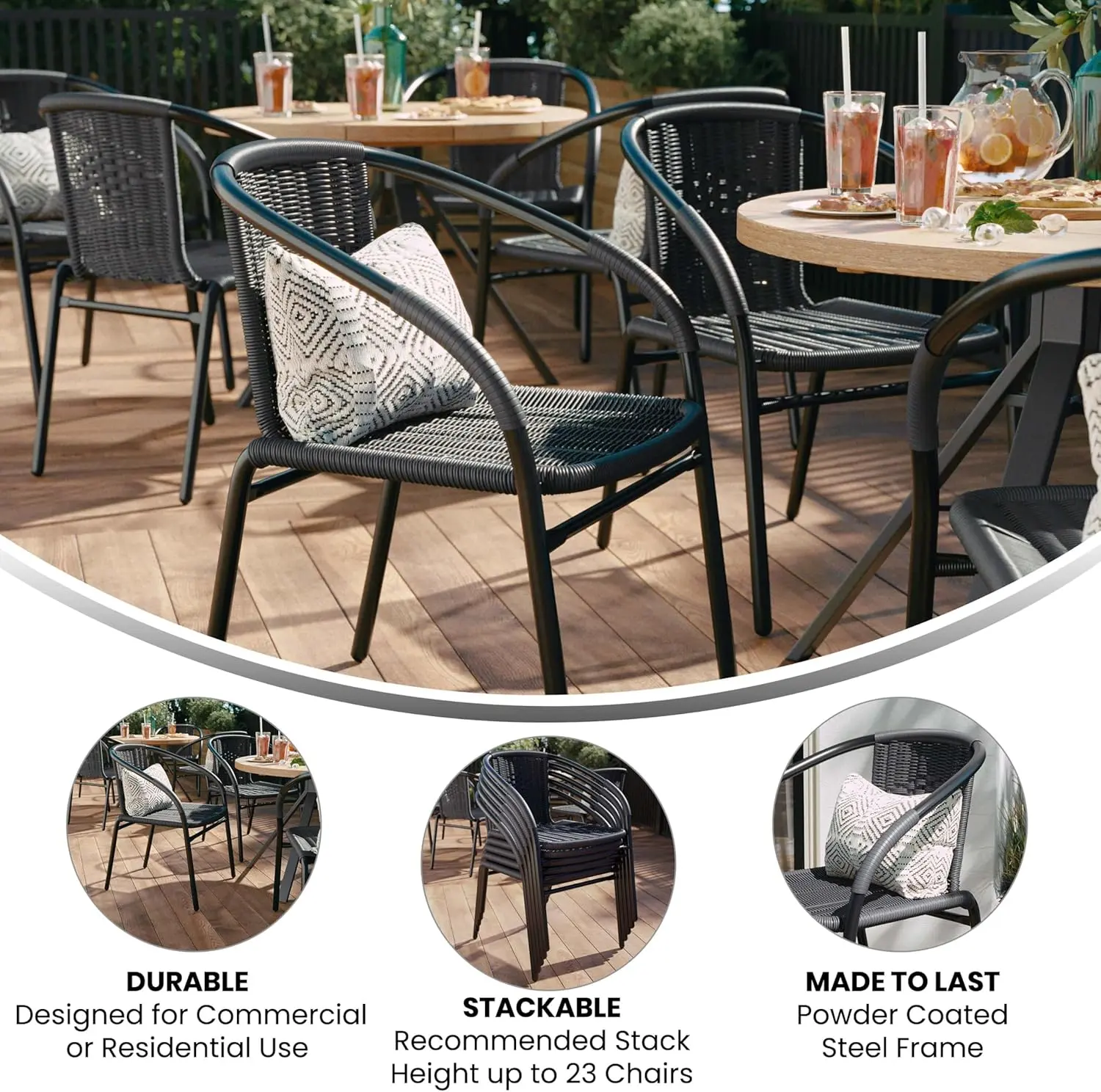 2 Pack Gray Rattan Indoor-Outdoor Restaurant Stack Chair with Curved Back