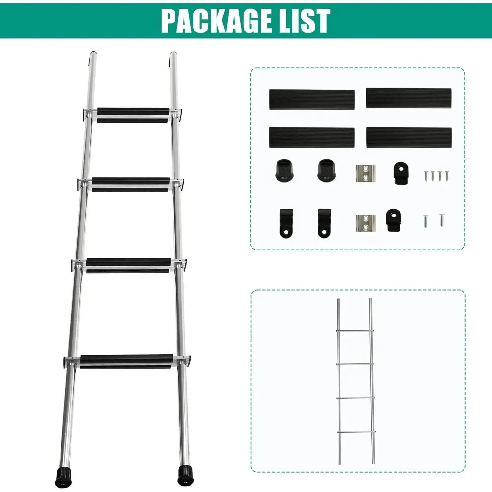 57" RV Bunk Ladder, 4 Step Integrated Aluminum Camper Bunk Bed Ladder with Anti-Slip Rubber Foot Pads, Sliver