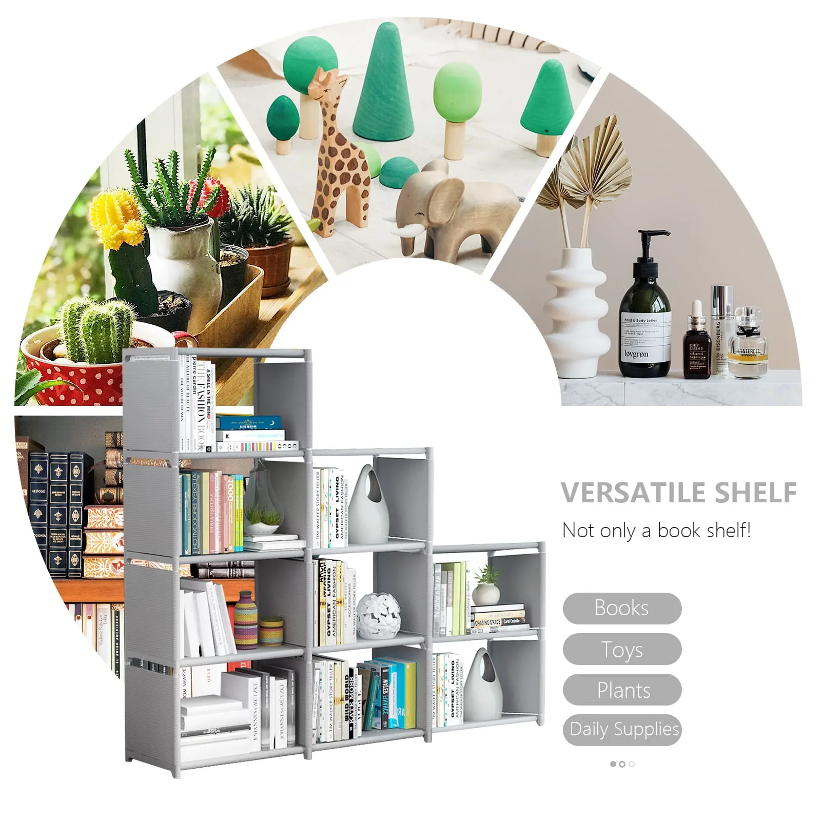 9 Cube Storage Shelf Organizer DIY Bookcase Closet Cabinet for Office Home Bedroom, Gray