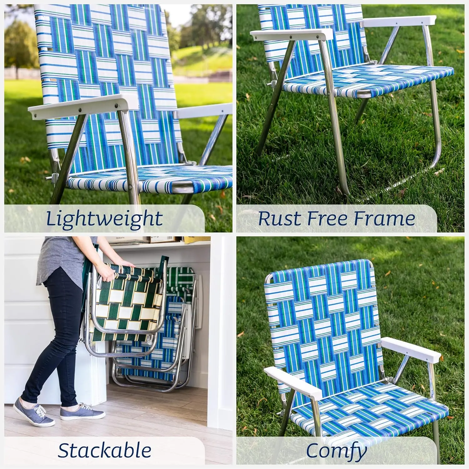 Folding Aluminum Webbed Chair for Camping, Sports, and Beach | Magnum - Black with Black Arms