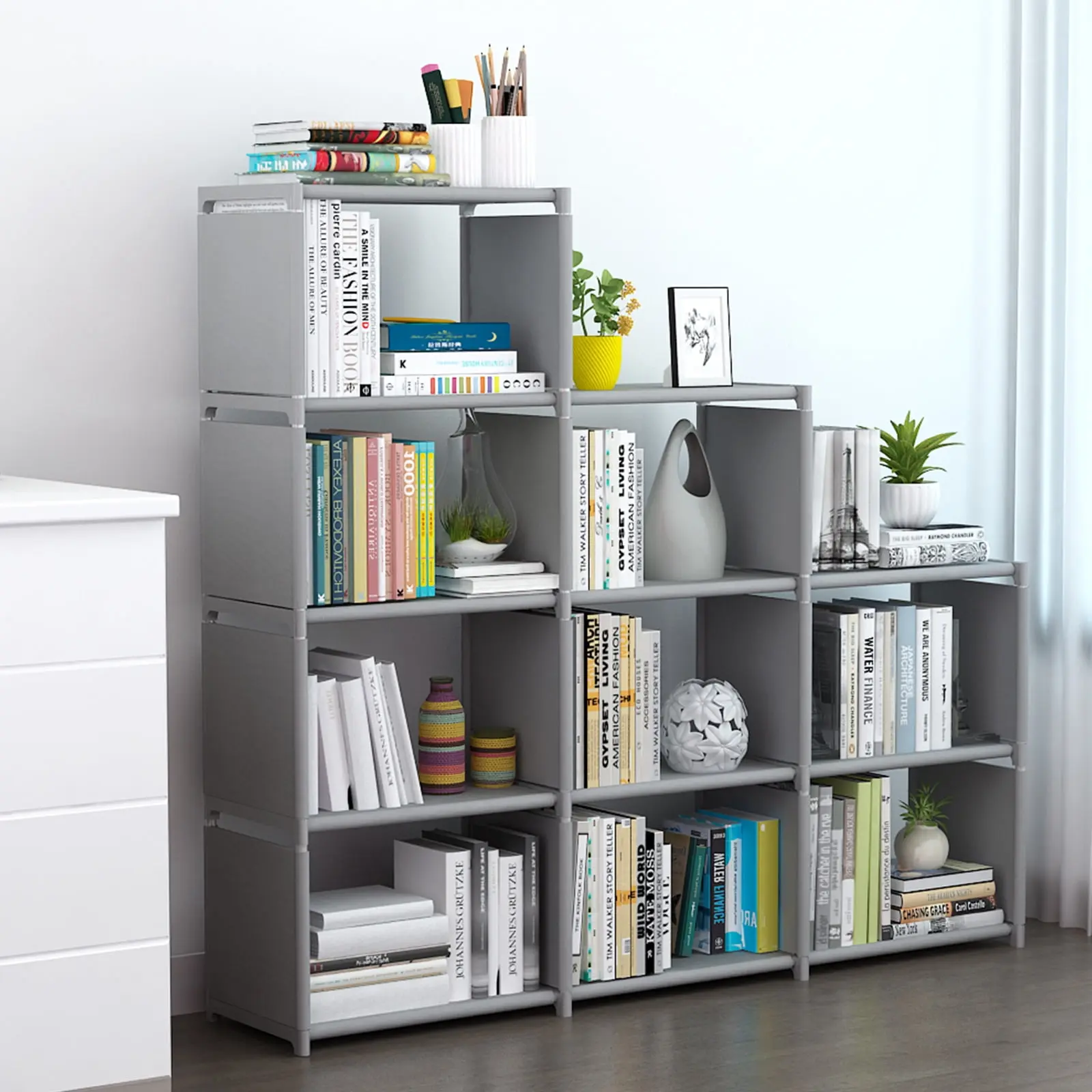 9 Cube Storage Shelf Organizer DIY Bookcase Closet Cabinet for Office Home Bedroom, Gray