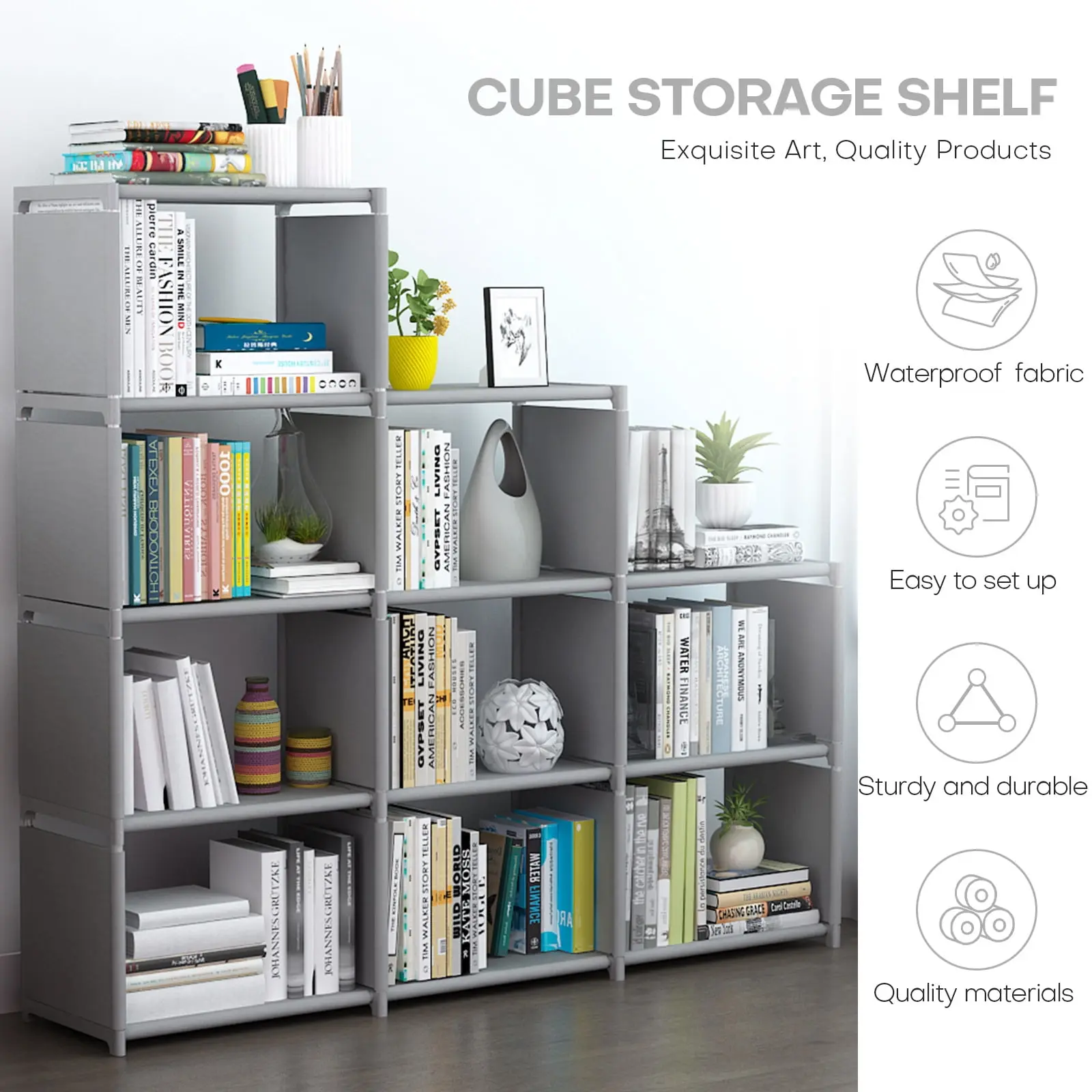 9 Cube Storage Shelf Organizer DIY Bookcase Closet Cabinet for Office Home Bedroom, Gray