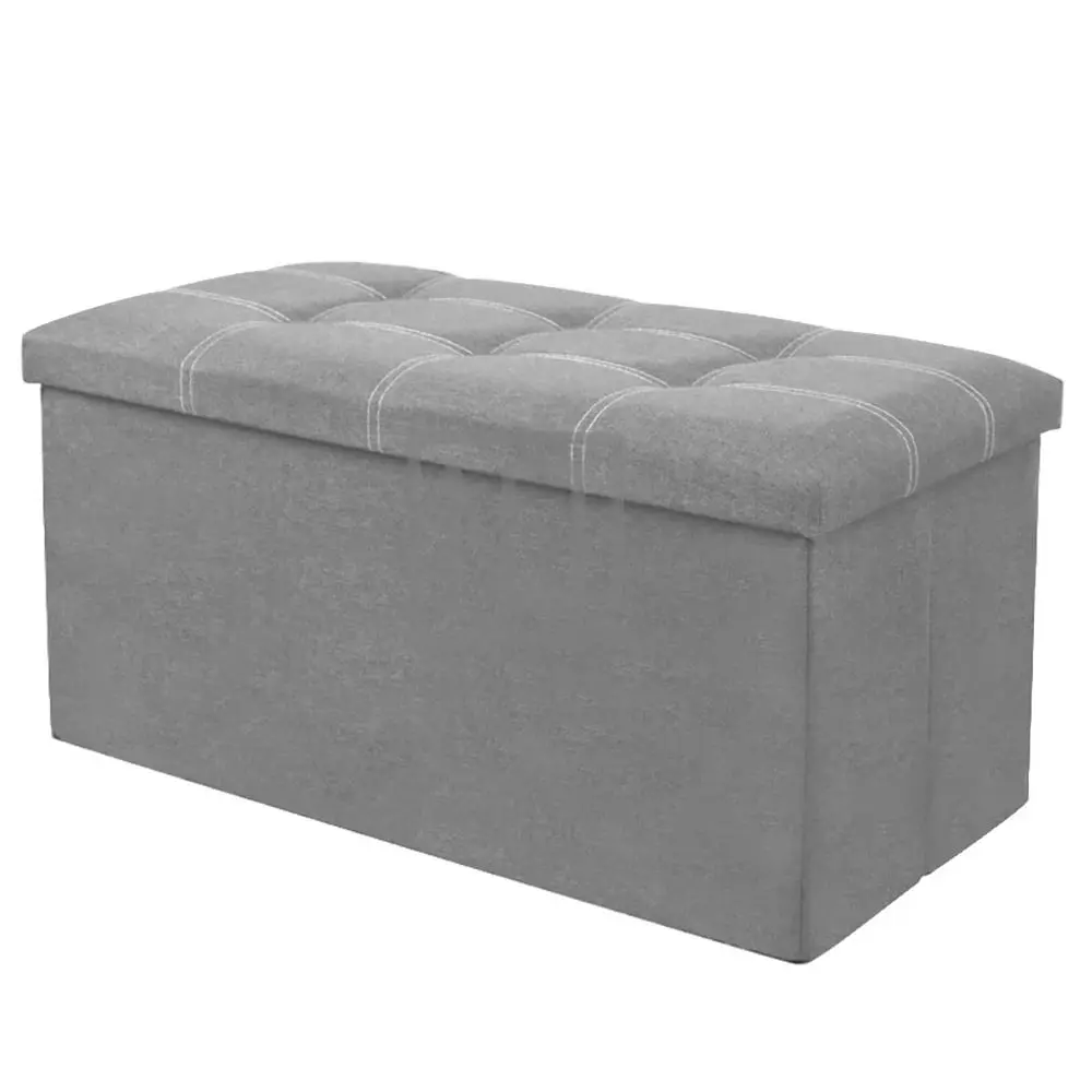 30" Storage Bench Folding Storage Ottoman Bench, Linen Coffee Table Folding Long Shoes Footstool Dressing Stool