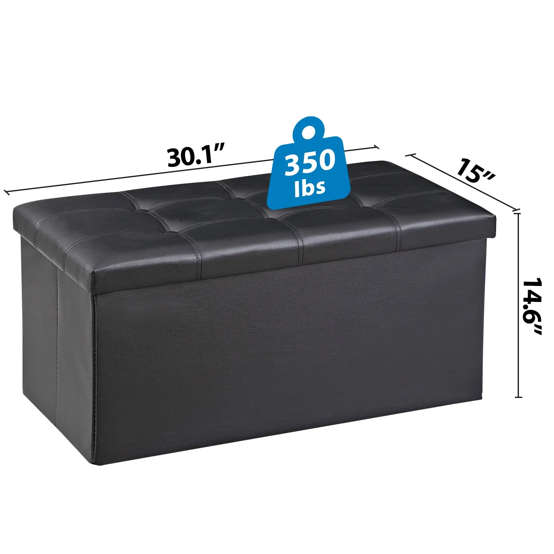 30'' PVC Leather Storage Ottoman Bench Foldable Footrest Stool Padded Seat 350lbs Black