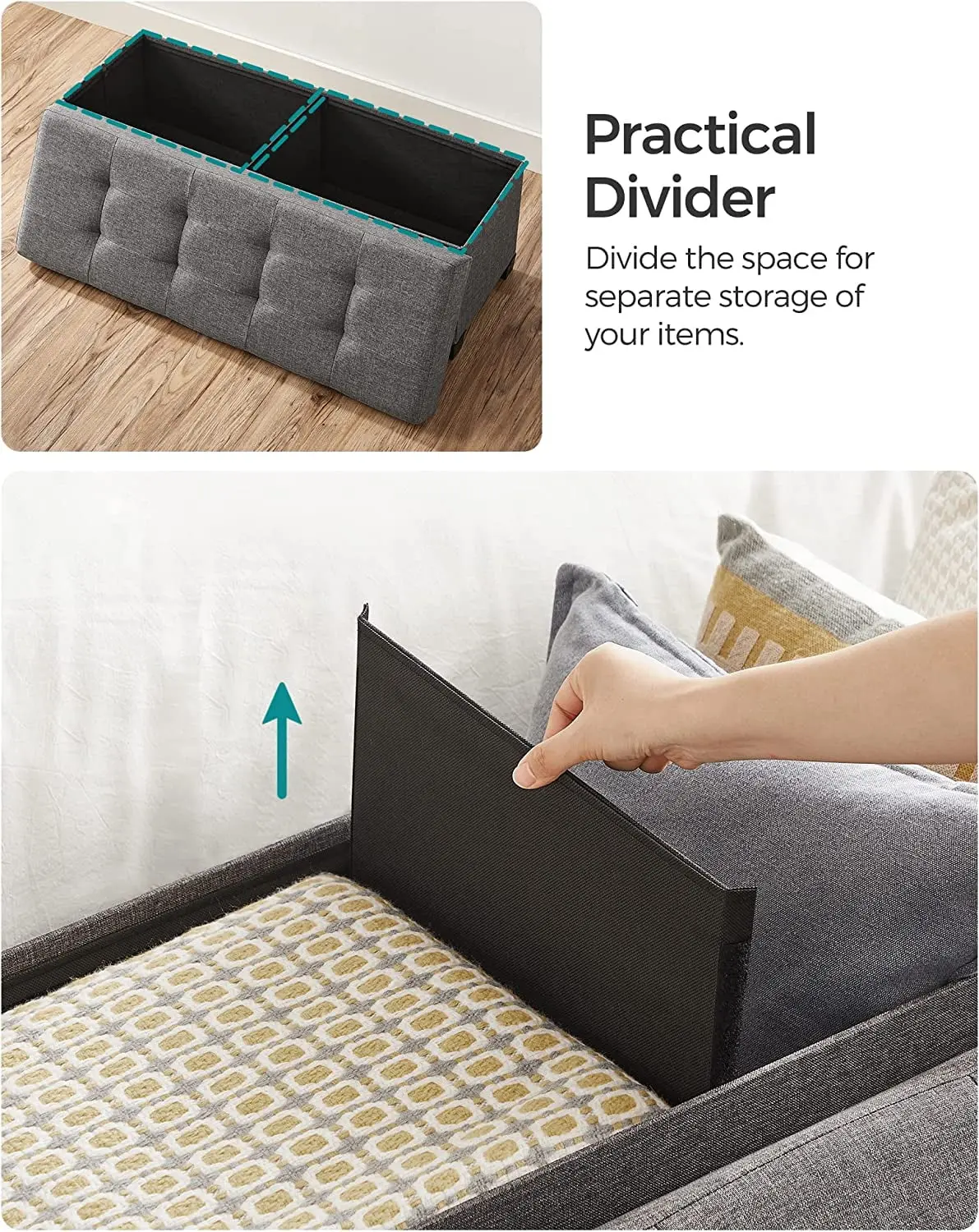 43.3" Storage Ottoman Bench Ottoman with Storage Coffee Table Holds Up to 660 lb for Living Room Dark Gray