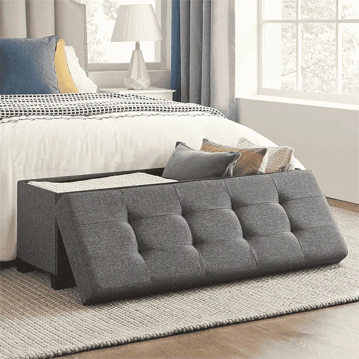 43.3" Storage Ottoman Bench Ottoman with Storage Coffee Table Holds Up to 660 lb for Living Room Dark Gray