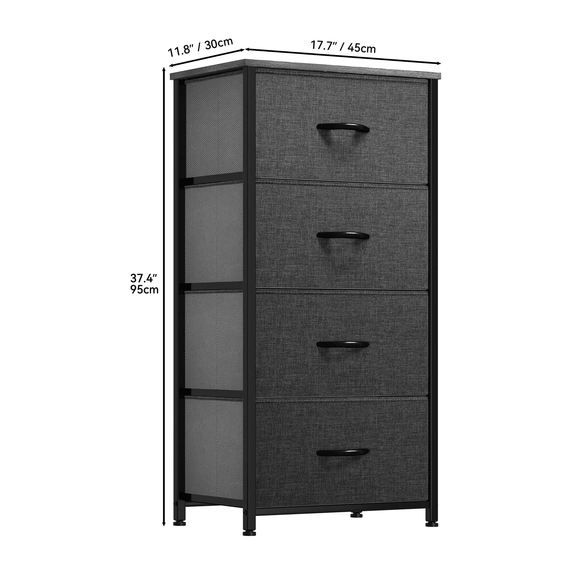 4 Drawer Dresser for Bedroom, Fabric Drawers Sturdy Steel Frame Storage Organizer for Living Room,Hallway Black Grey