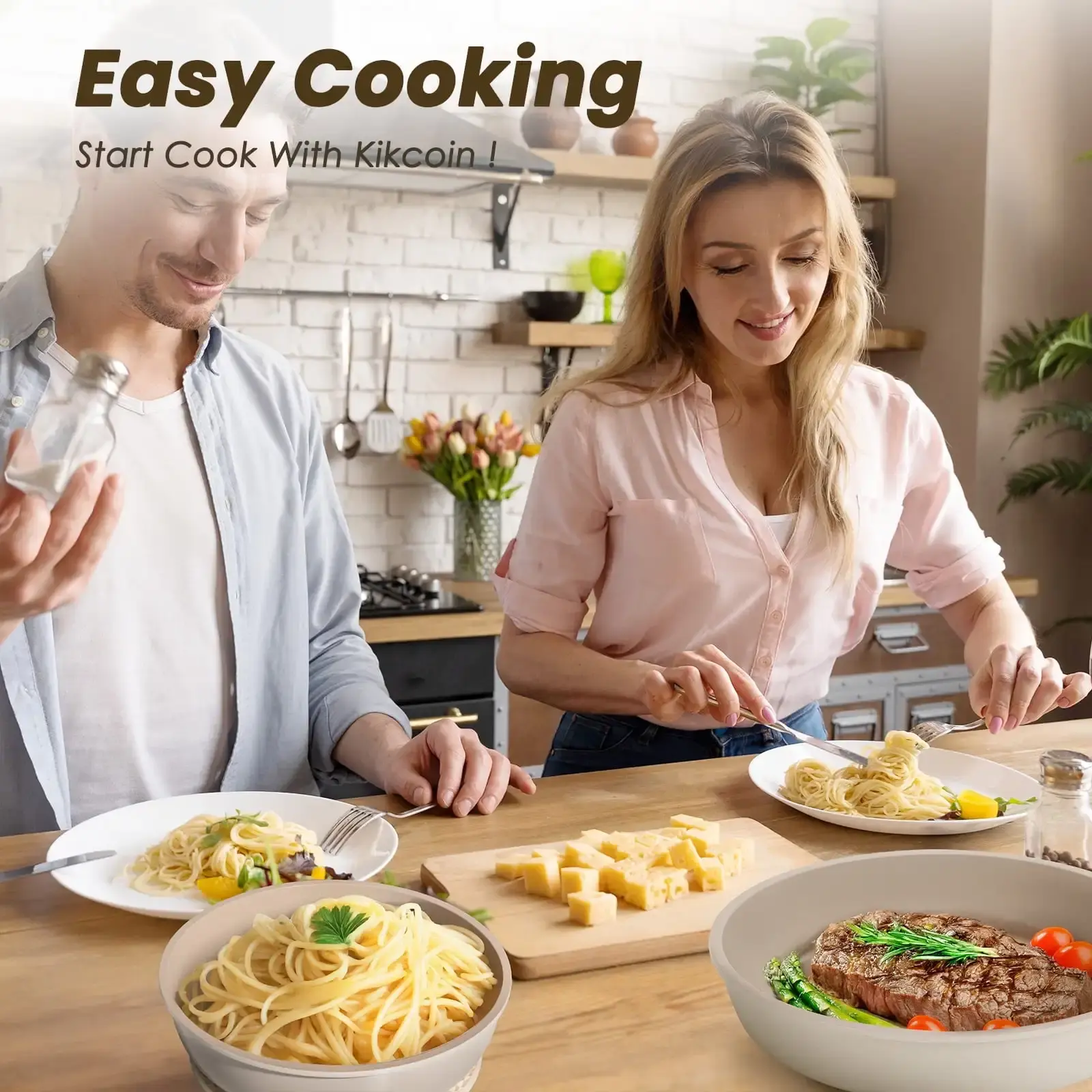 20 Pcs Non-Stick Pots and Pans Set, Non-Toxic Coating Cookware Set with Removable Handles, Induction/Oven Safe to Use(Beige)
