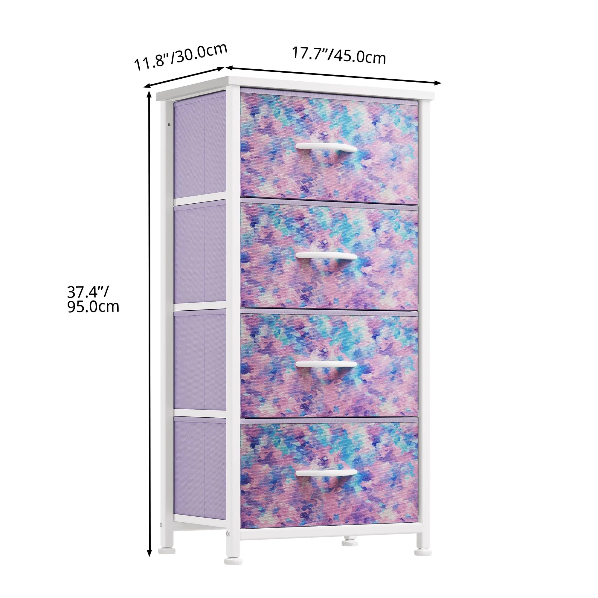 4-Drawer Fabric Dresser, Storage Tower for Bedroom, Tie-Dye Purple