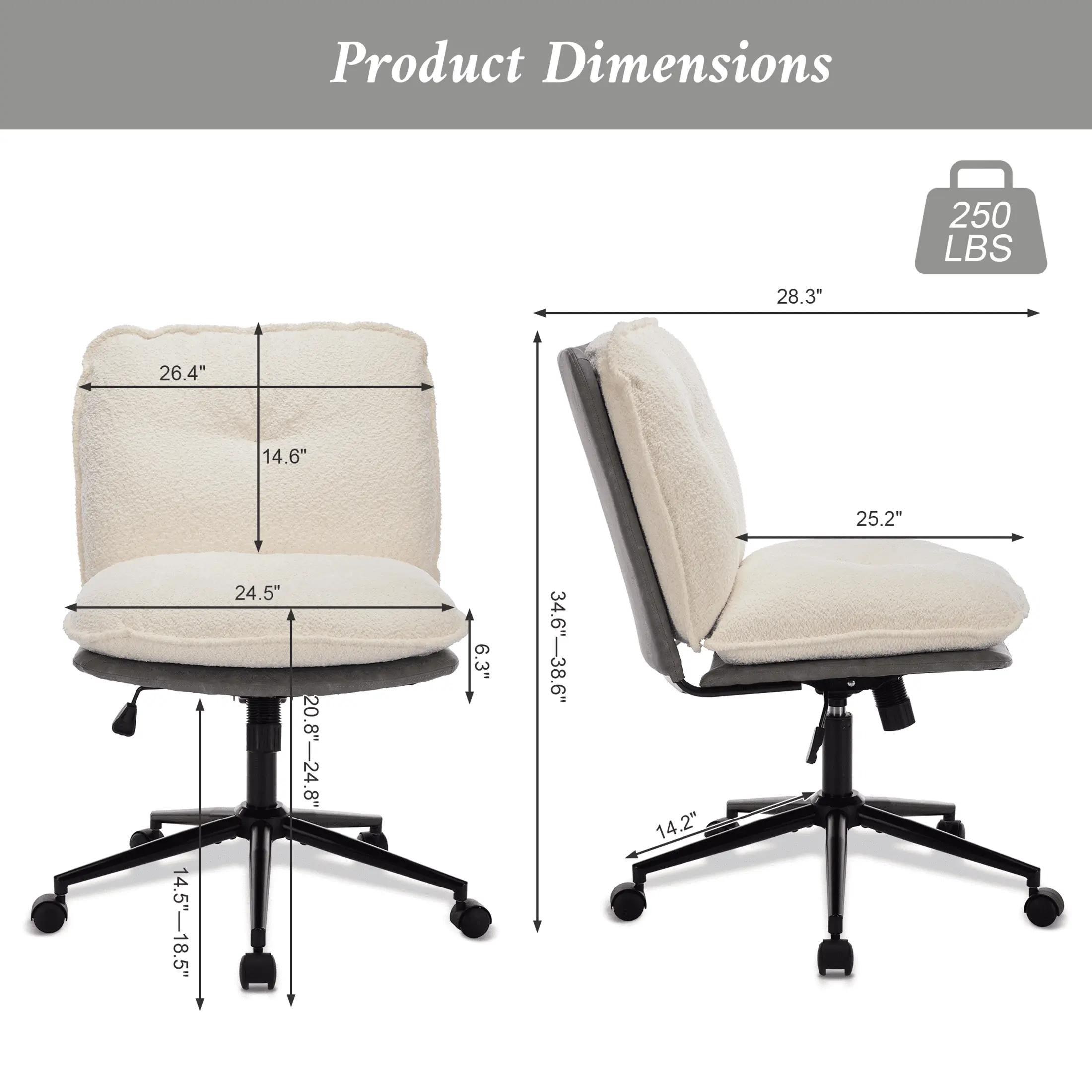 Office  Wide Seat with Adjustable Back, Ergonomic Teddy Desk  Vanity  with Wheels, Modern Computer