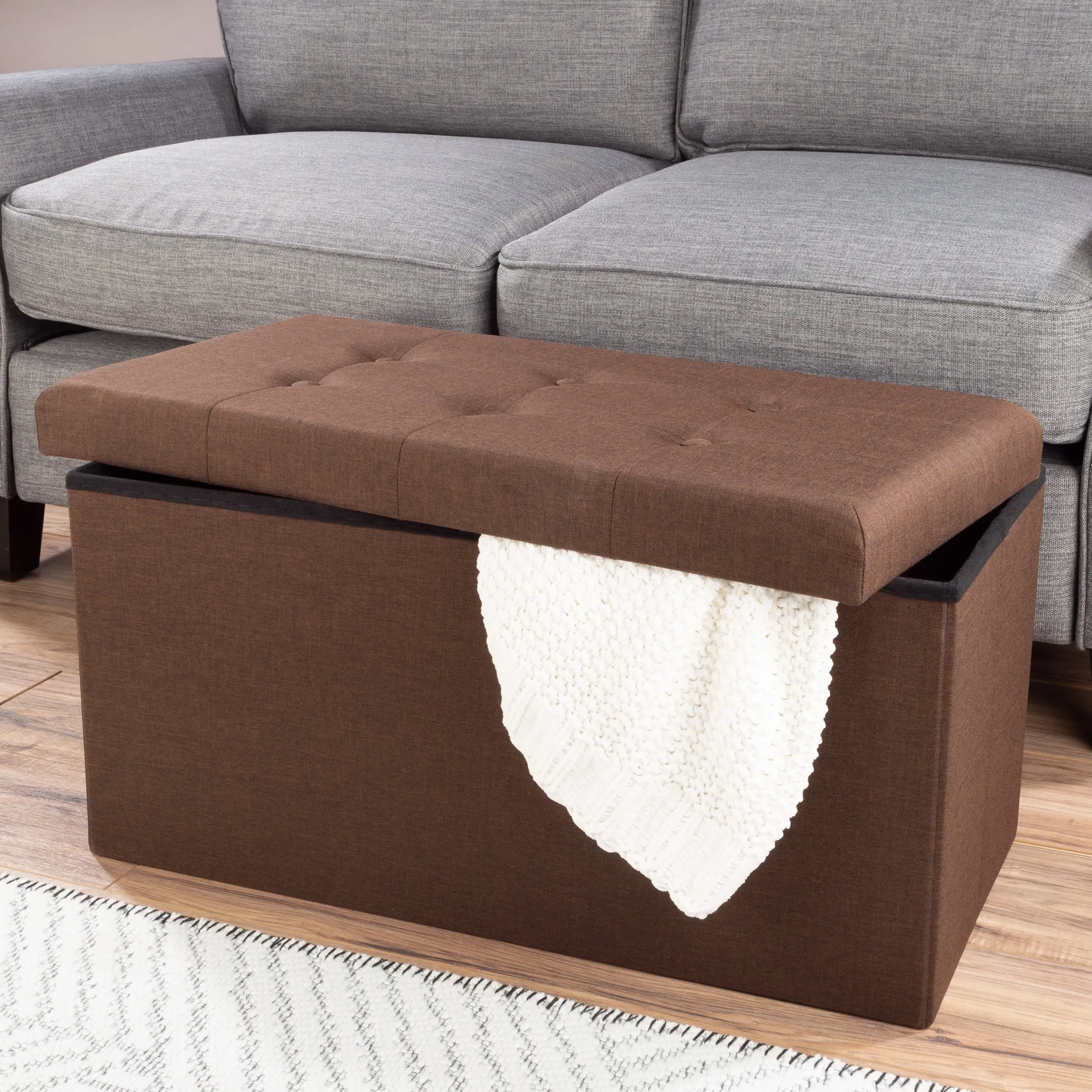30-inch Folding Storage Ottoman with Removable Bin (Brown)