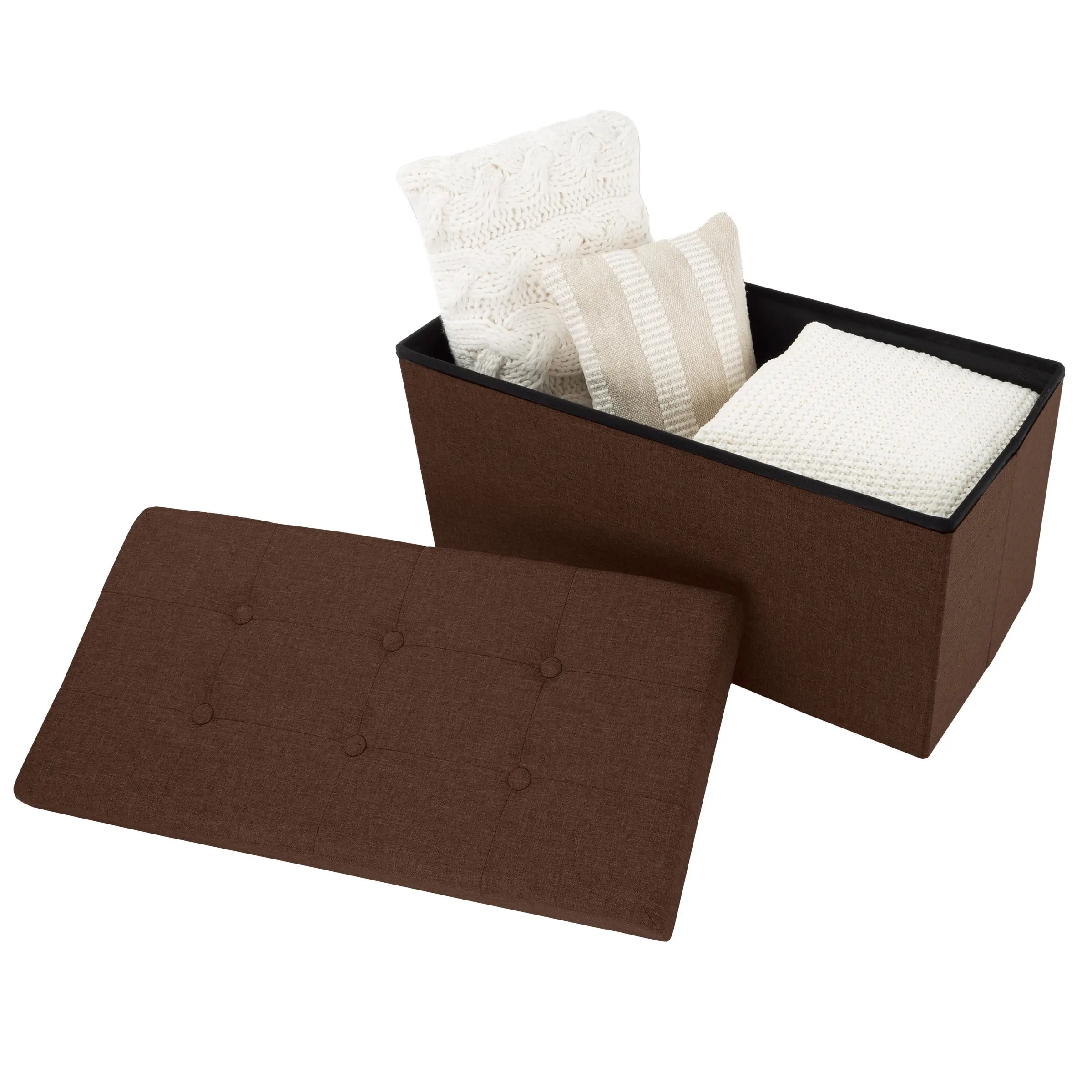 30-inch Folding Storage Ottoman with Removable Bin (Brown)