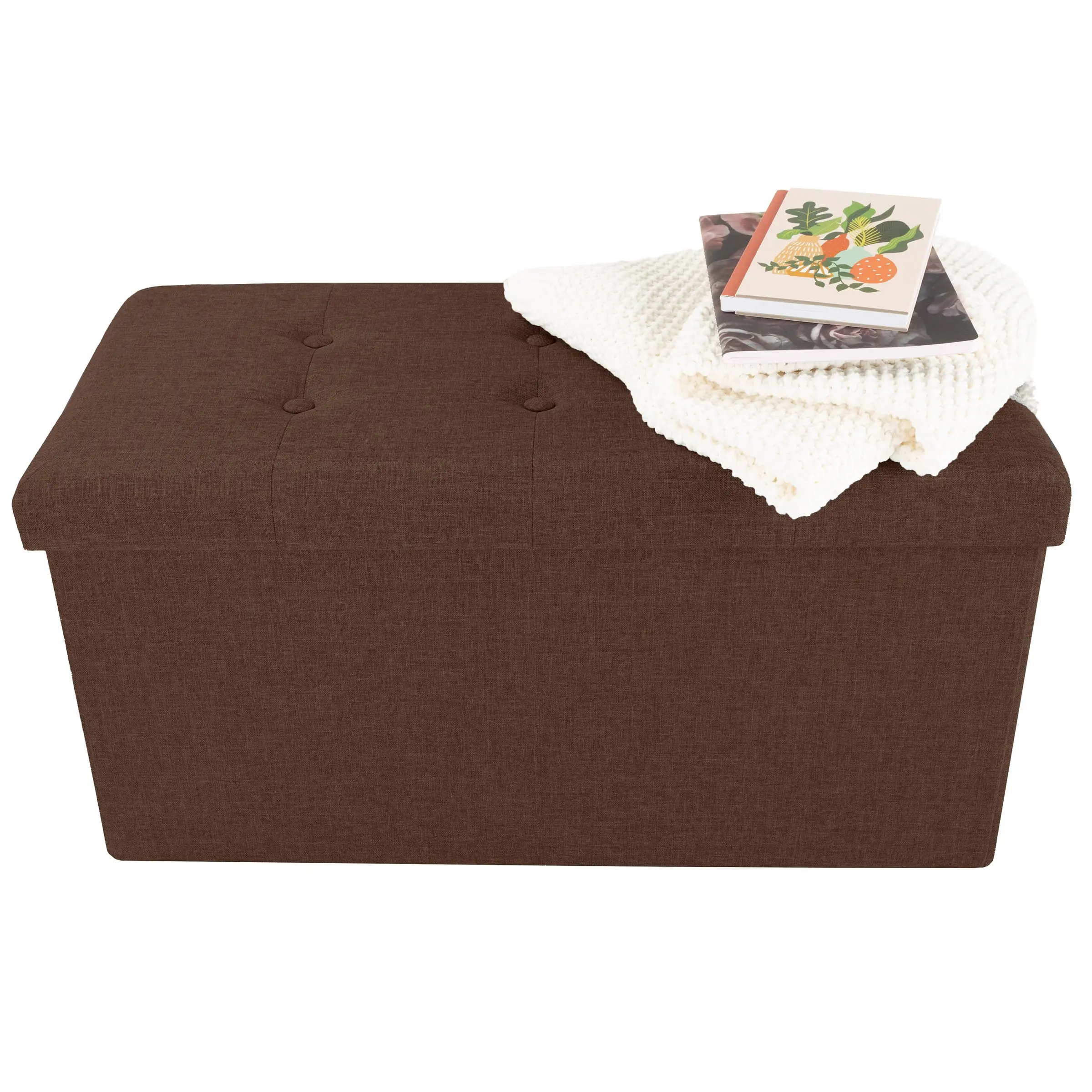 30-inch Folding Storage Ottoman with Removable Bin (Brown)