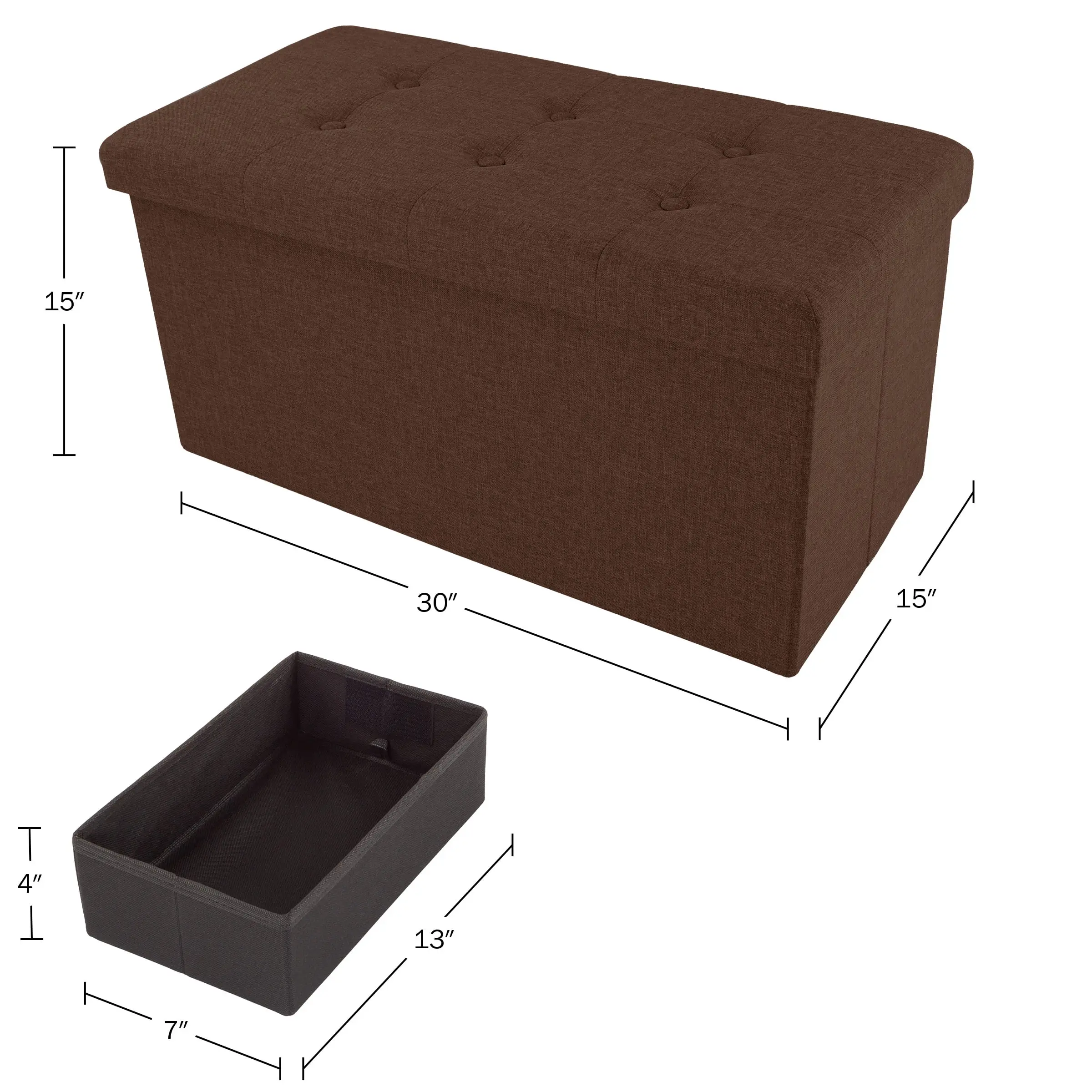 30-inch Folding Storage Ottoman with Removable Bin (Brown)