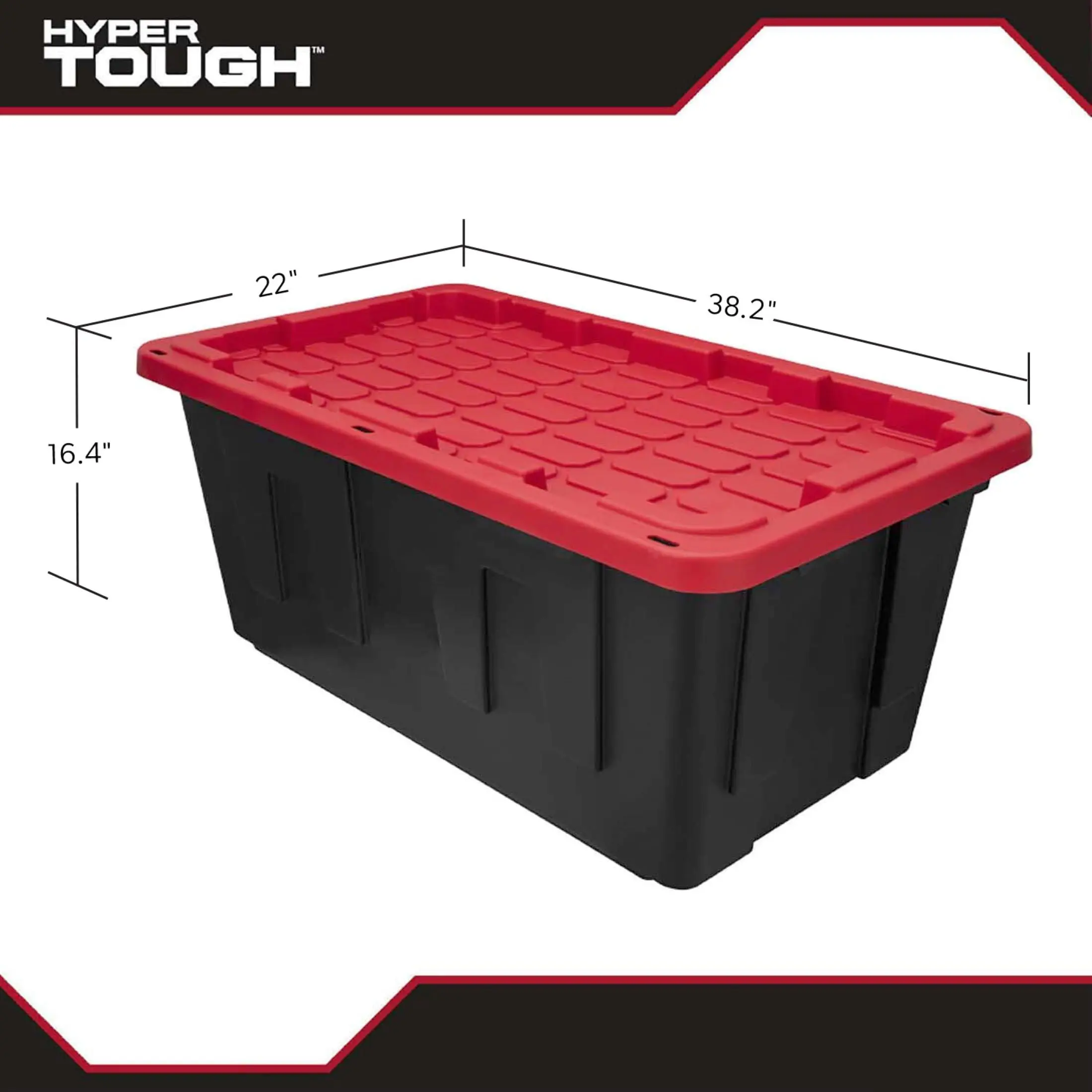 (2 pack) Hyper Tough Extra Large Storage Bin, 40 Gallon Plastic Storage Container with Snap-On Lid, Black and Red