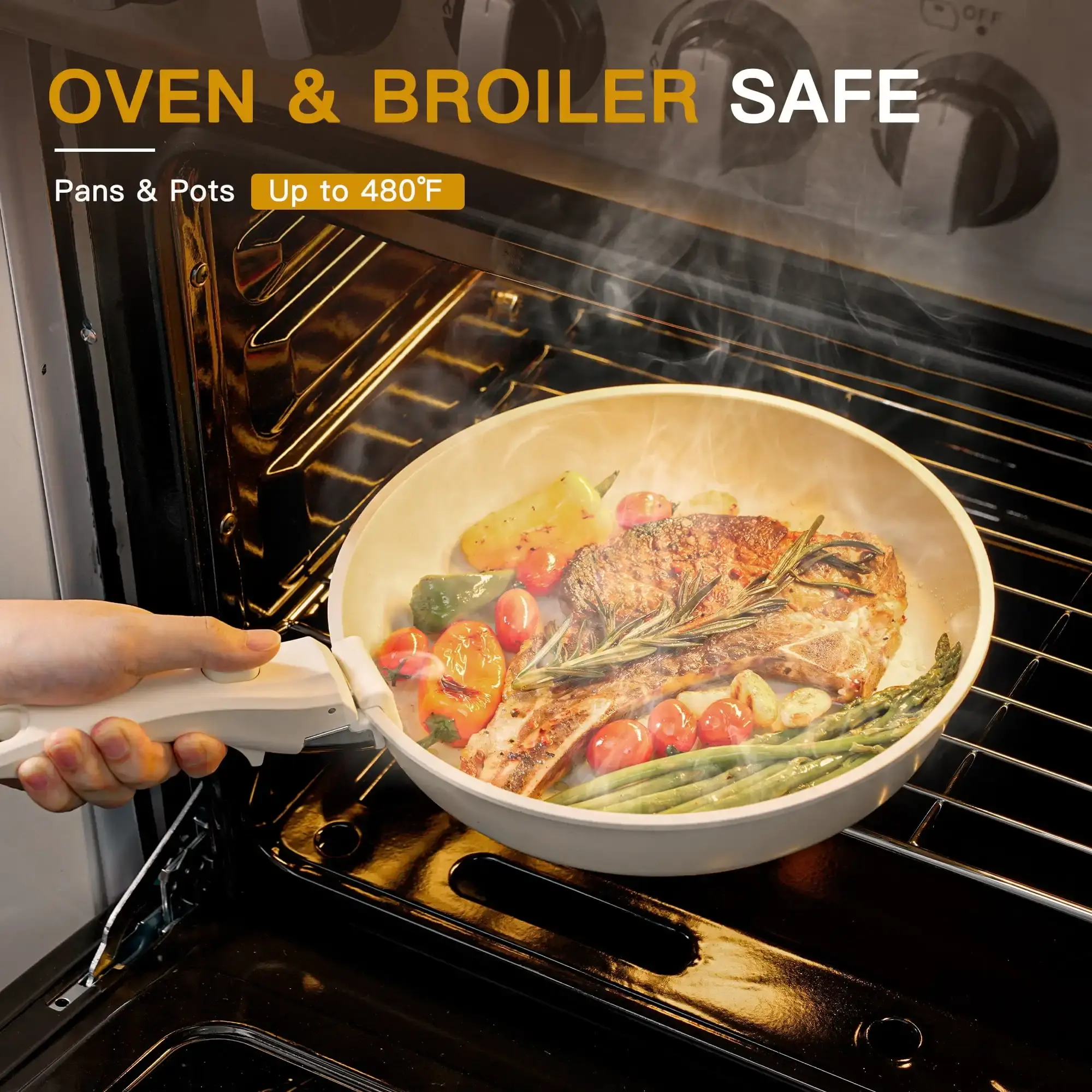 22 Piece Ceramic Pots and Pans Set Non Stick,  Cookware Set with Detachable Handles, Oven Safe, Induction Ready