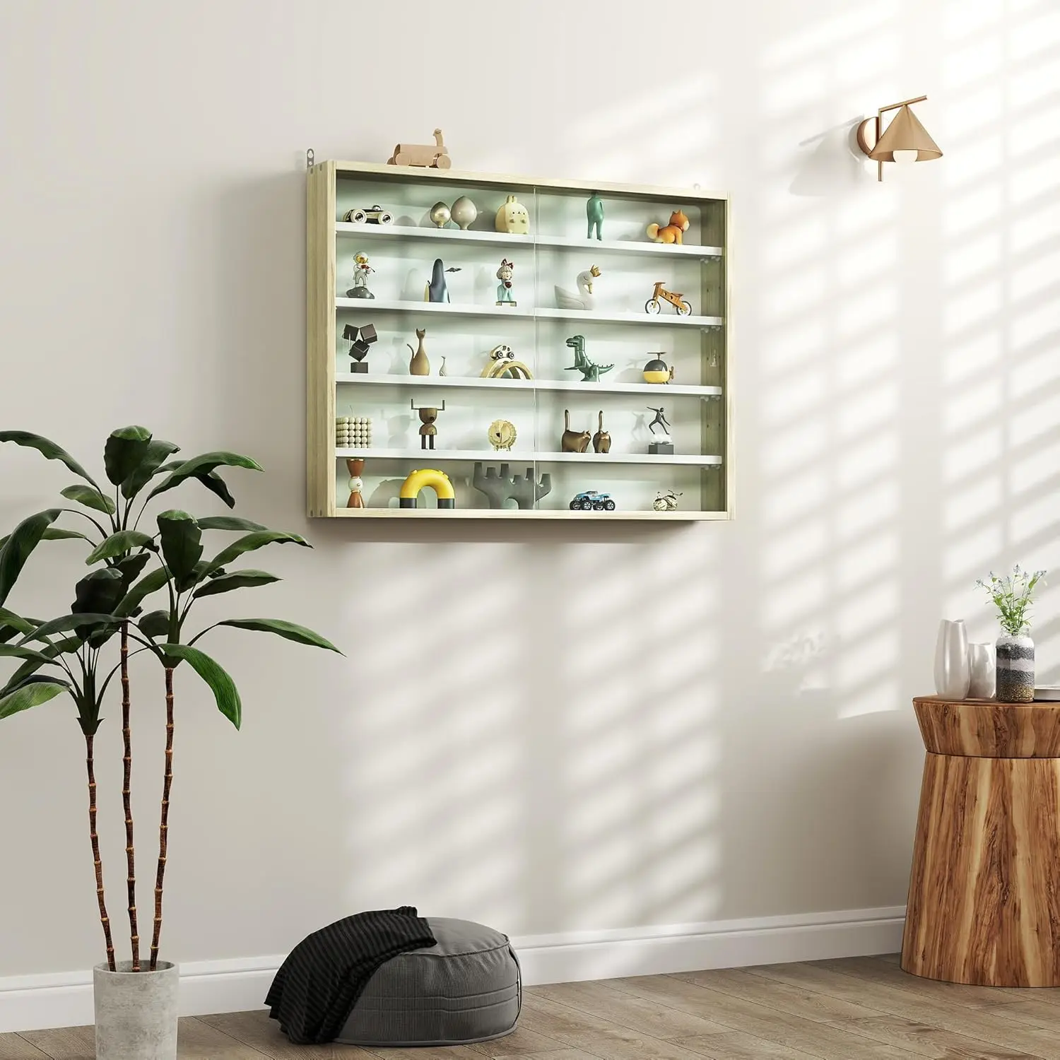 5-Tier Display Cabinet, Glass Door Cabinet with Adjustable Shelves, Wall-Mounted Display Case for Playroom, Bedroom