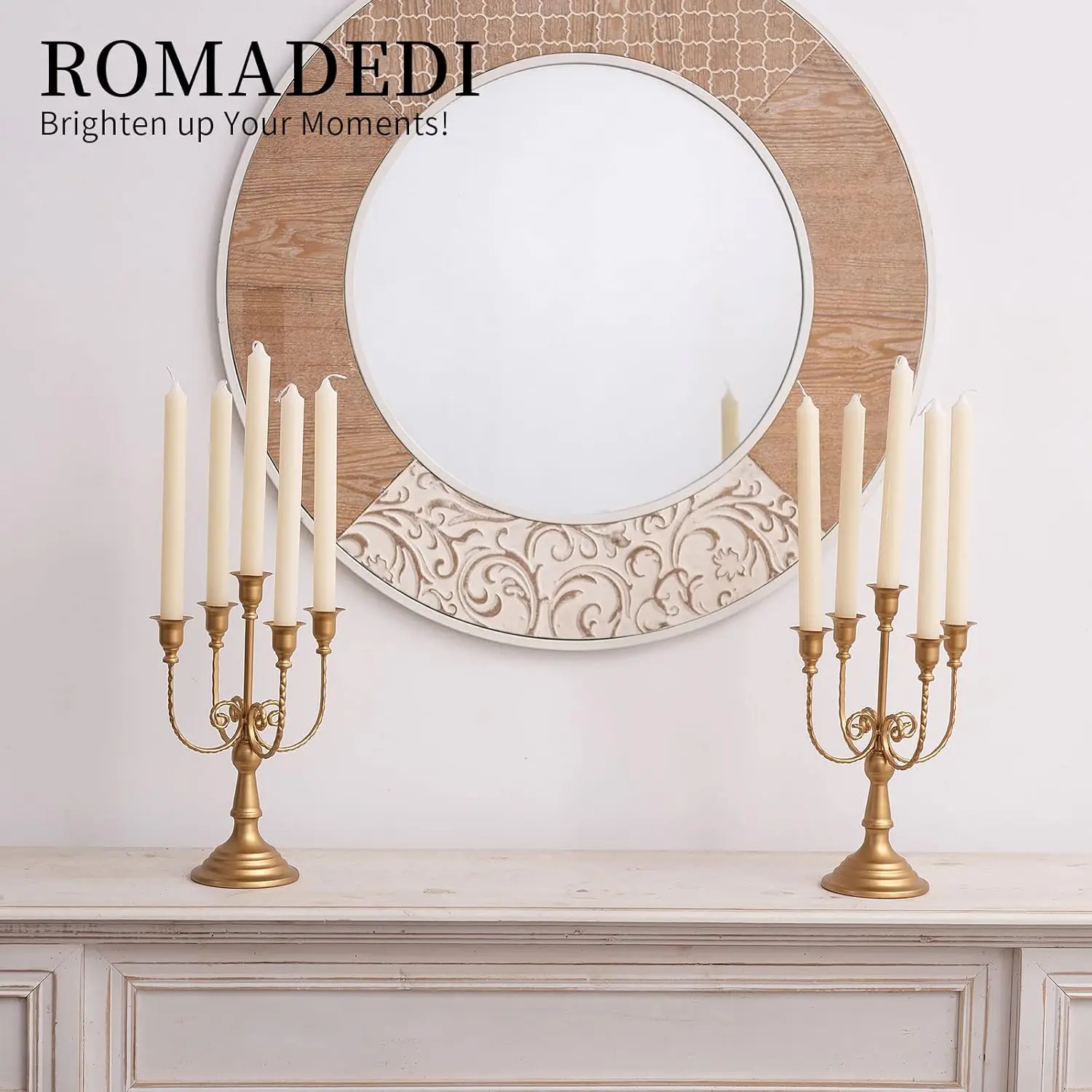 Romadedi Candelabra Gold Candle Holders - 5 Arm 11.8" Wedding Candlestick Holder for Theme Party Table Centrepiece Decor