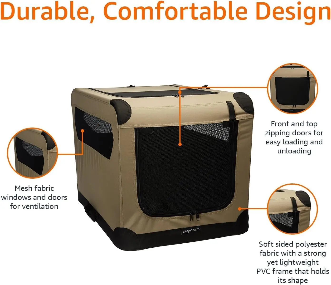 2-Door Portable Soft-Sided Folding Soft Dog Travel Crate Kennel, Medium (M 30" x 21" x 21"), Tan