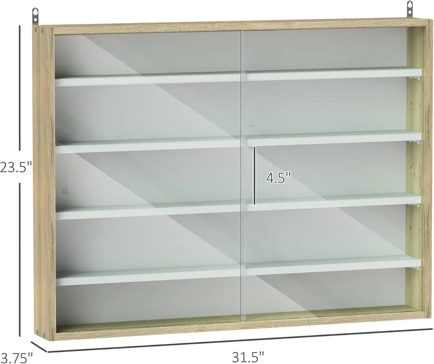 5-Tier Display Cabinet, Glass Door Cabinet with Adjustable Shelves, Wall-Mounted Display Case for Playroom, Bedroom