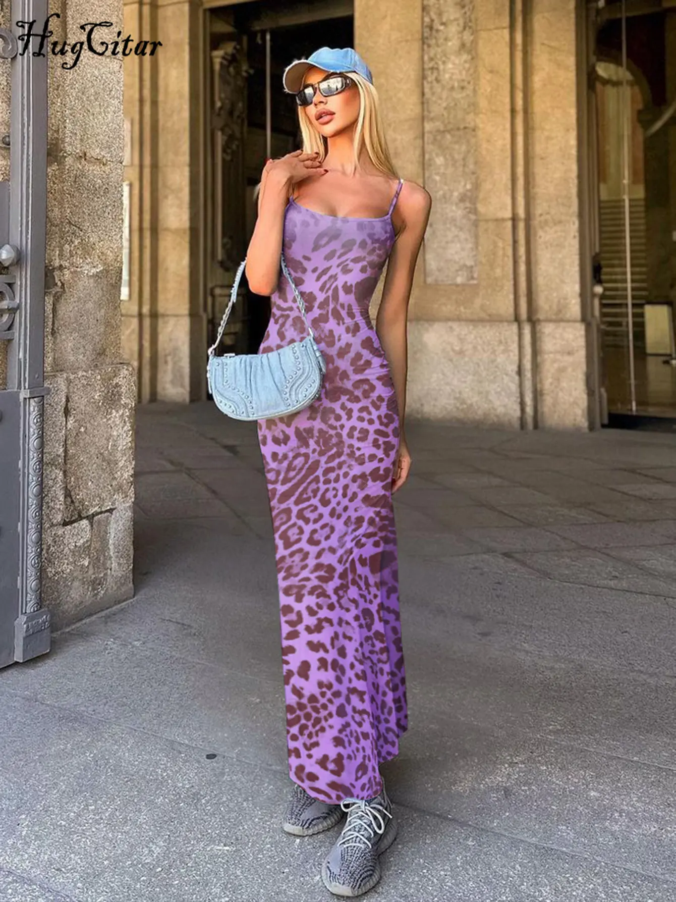 Hugcitar 2024 Print Slips Backless Lace Up Sexy Bodycon Maxi Dress Summer Women Fashion Y2K Outfit Rave Party Festival Sundress