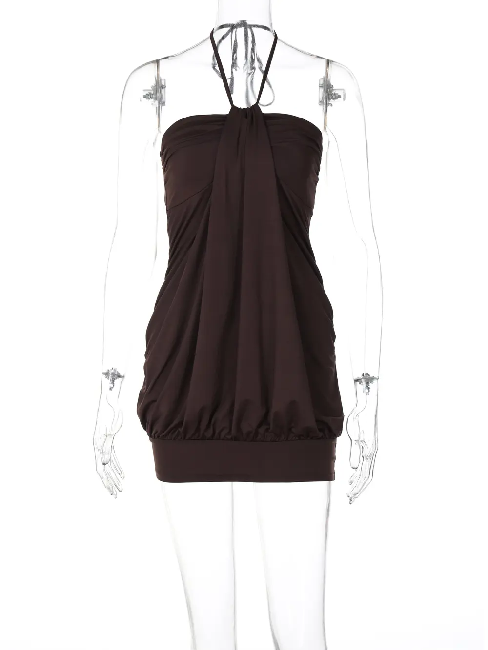 Hugcitar Halter Sleeveless Backless Ruched Sexy Bodycon Mini Prom Dress 2025 Spring Women Y2K Clothes Birthday Party Festival
