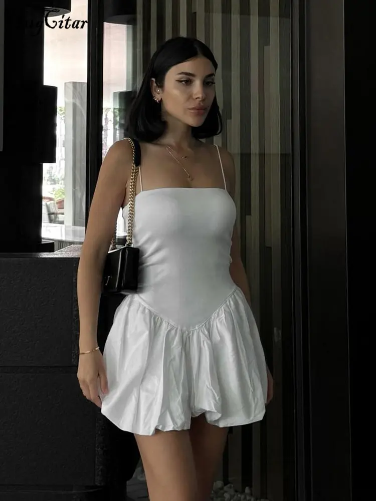 Hugcitar 2025 Solid Slips Backless Elegant Sexy Slim Pleated Mini Prom Dress Summer Women Y2K Clothes Wedding Party Festival