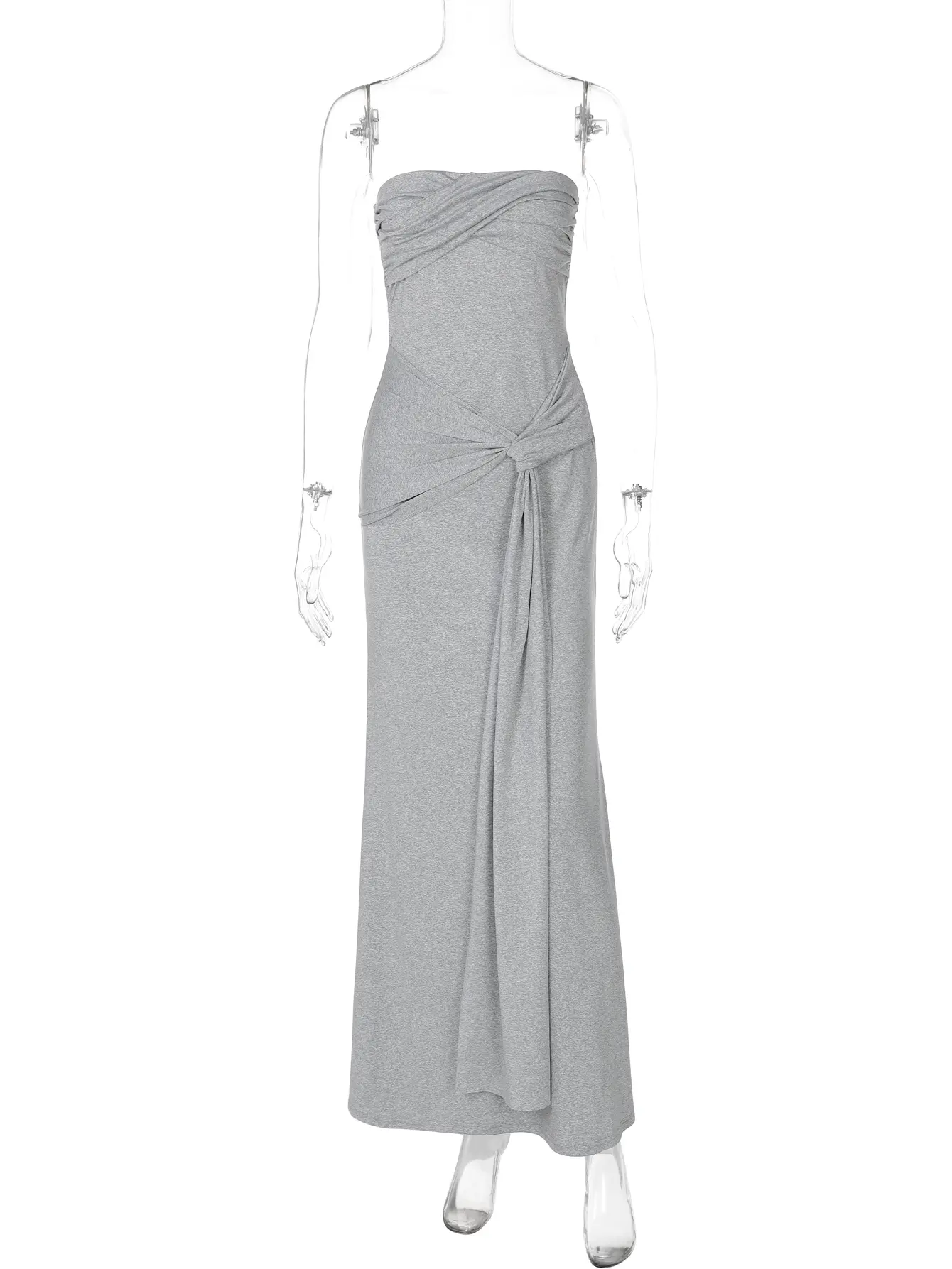 Hugcitar Elegant Solid Strapless Ruched Bandage Sexy Bodycon Maxi Dress Summer Women Fashion Outfits Streetwear Party Vacation