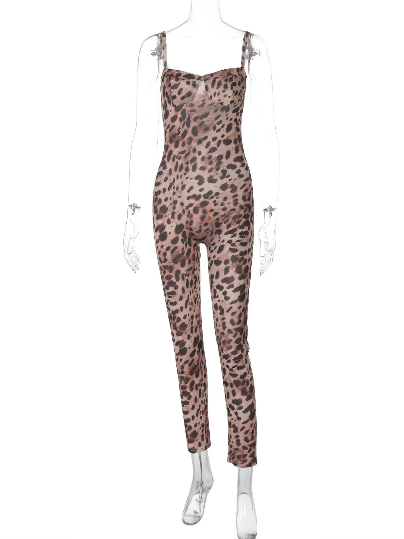 Hugcitar Women Fashion Leopard Print Sleeveless Slips Sexy Bodycon One Piece Jumpsuit Summer Female Party Streetwear Club Romper