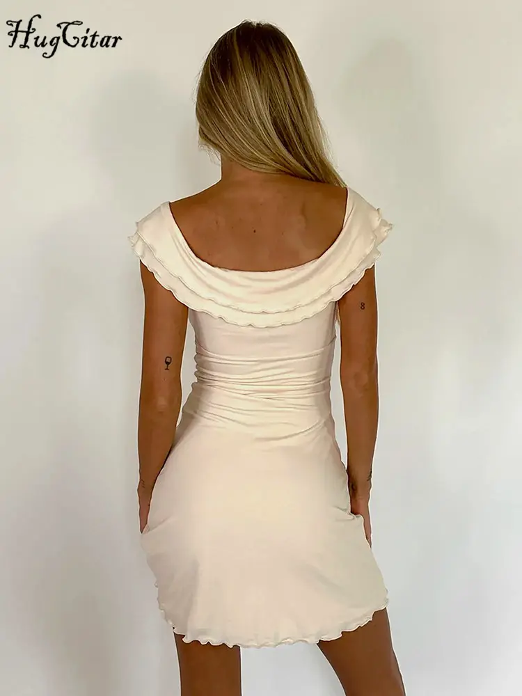 Hugcitar 2024 Straps V Neck Solid Sleeveless Backless Sexy Elegant Slim Mini Dress Summer Women Outfits Birthday Party Festival