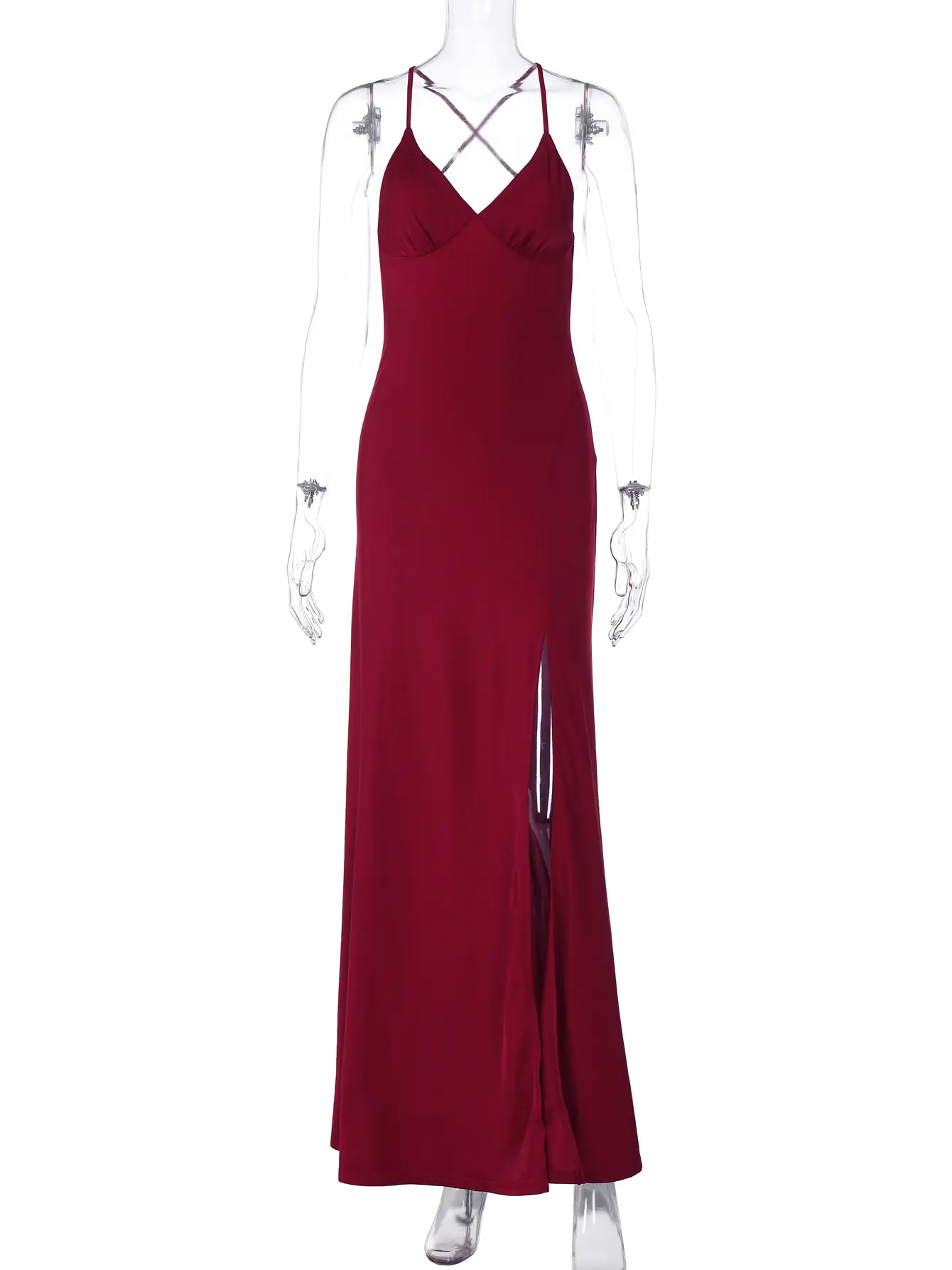 Hugcitar Elegant V Neck Solid Slips Backless Sexy Slit Maxi Prom Dress 2025 Summer Fashion Women Clothes Evening Party Vacation