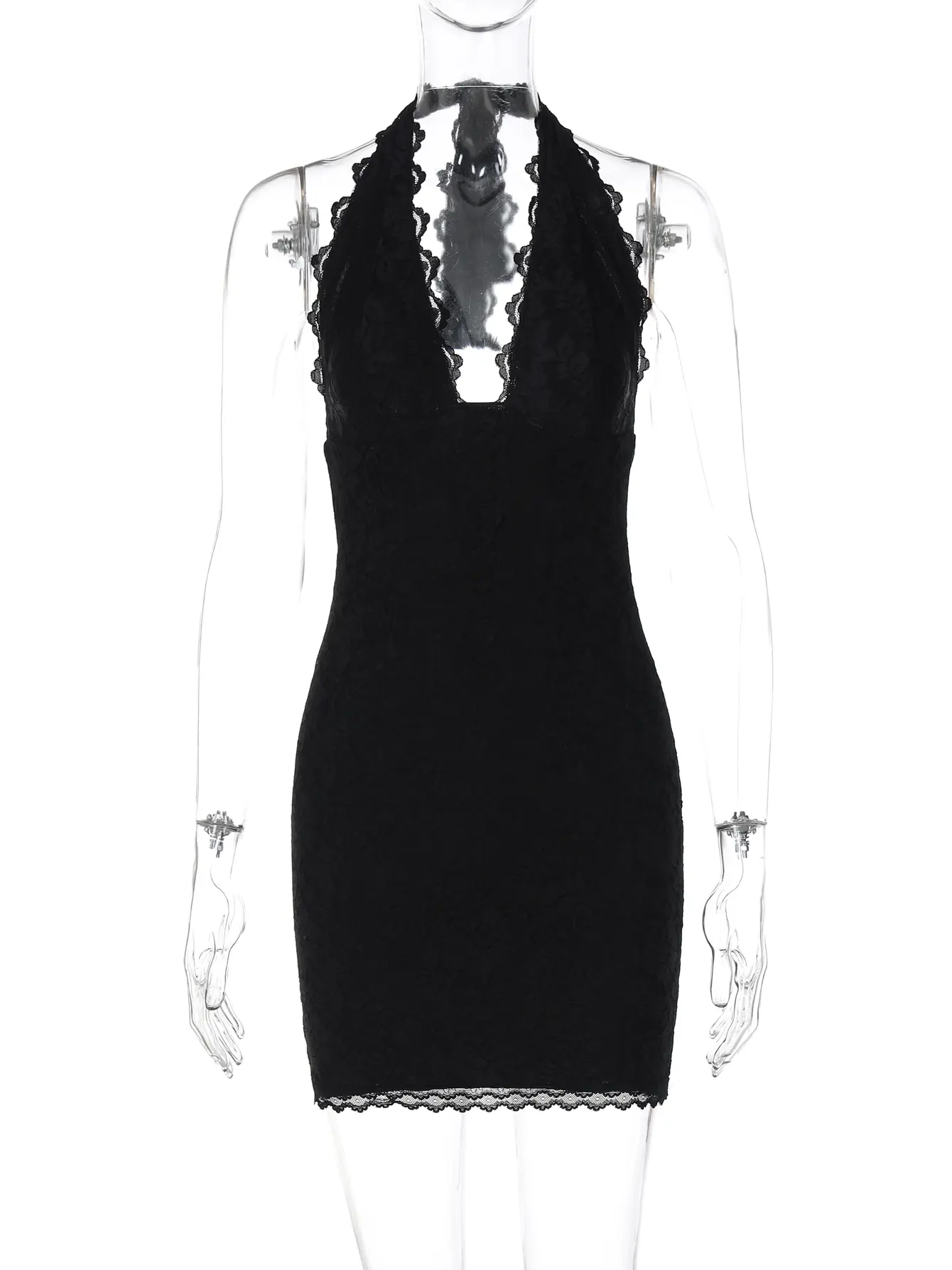 Hugcitar Print V Neck Halter Sexy Backless Bandage Patchwork Lace Mini Dress Summer Fashion Women Outfits Festival Nightclub