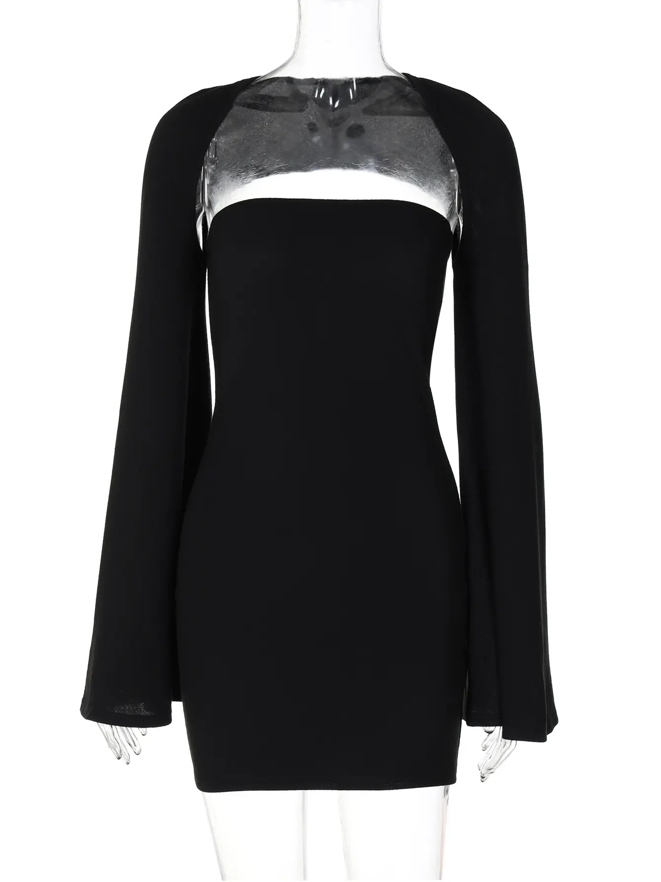 Hugcitar Elegant Black Square Collar Long Sleeve Backless Sexy Bodycon Maxi Prom Dress Fall Winter Women Clothes Party Festival