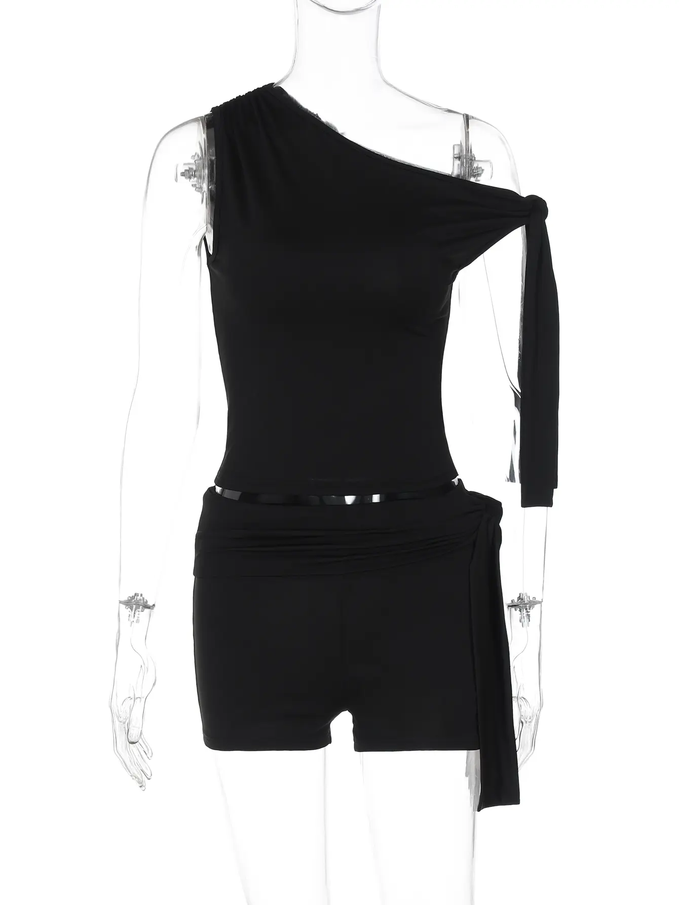 Hugcitar Fashion 2 Pcs Matching Sets Skew Collar Bandage Sexy Crop Tank Top Shorts Summer Women Y2K Clothes Steetwear Party Club