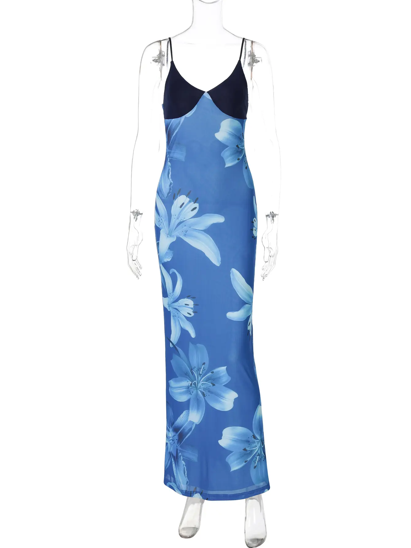 Hugcitar Women Elegant V Neck Floral Print Patchwork Slips Sexy Maxi Dress Summer Female Y2K Clothes Vacation Party Club