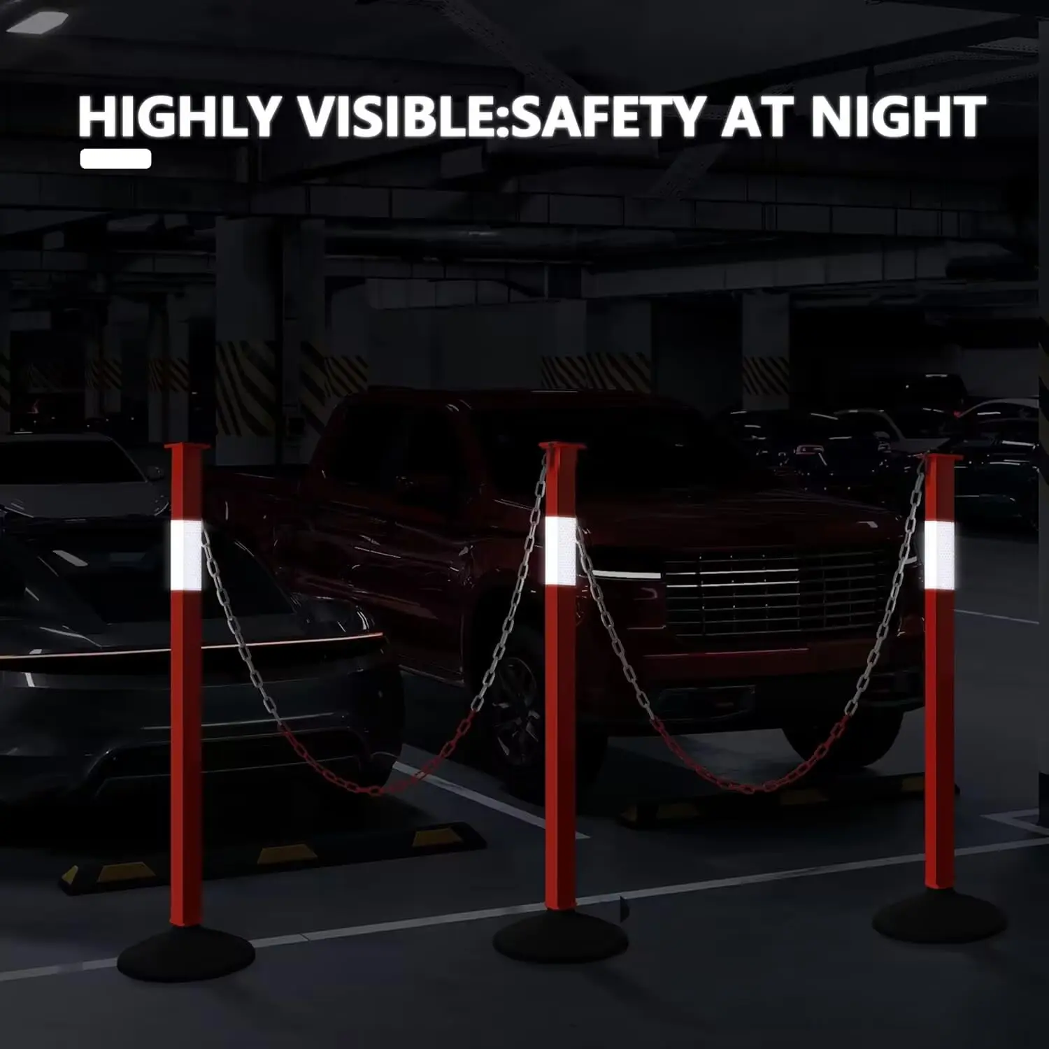 4 Pack Traffic Delineator Post Cones with Weighted Base & Reflective Collars, Adjustable Orange Traffic Safety Barrier