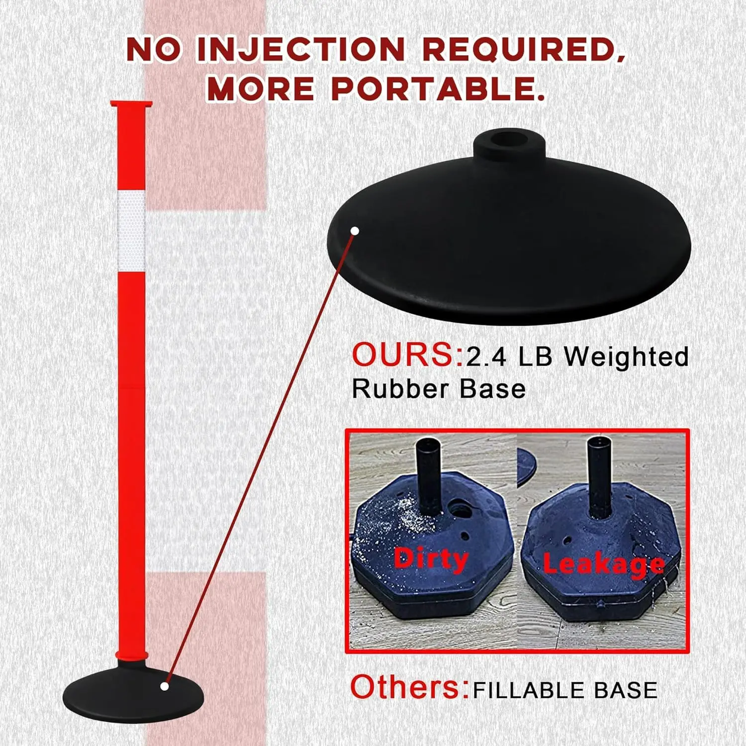 4 Pack Traffic Delineator Post Cones with Weighted Base & Reflective Collars, Adjustable Orange Traffic Safety Barrier